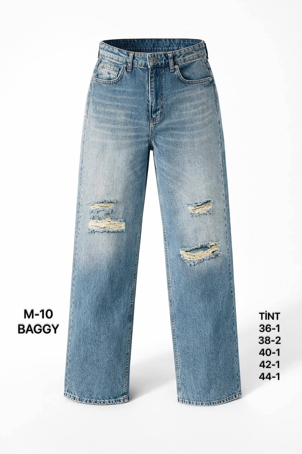 Kadın Mavi Yırtık Detaylı Baggy Jean Pantolon