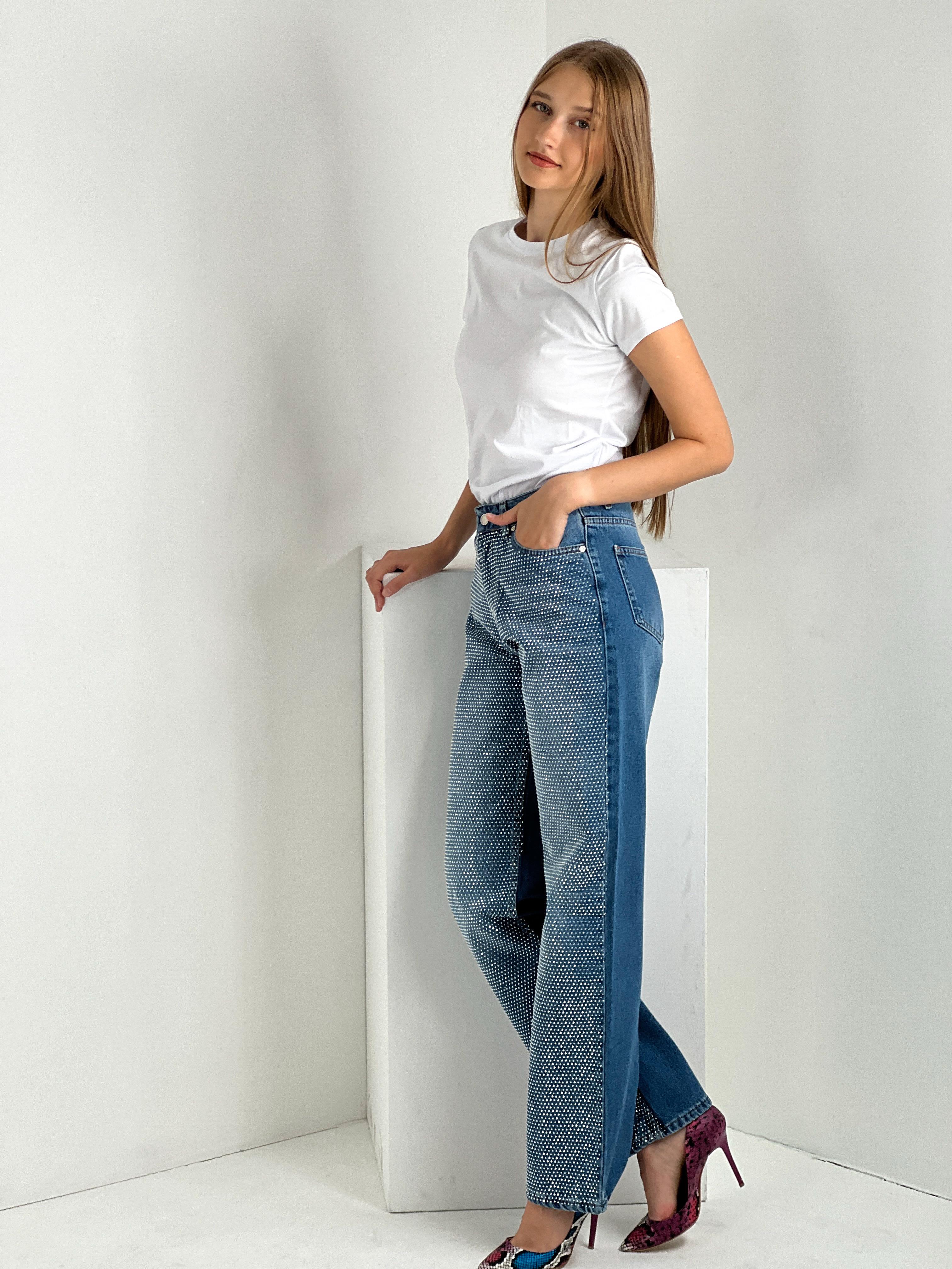 Kadın Önü Taş İşlemeli Wide Leg Jean - Orta Mavi · 5