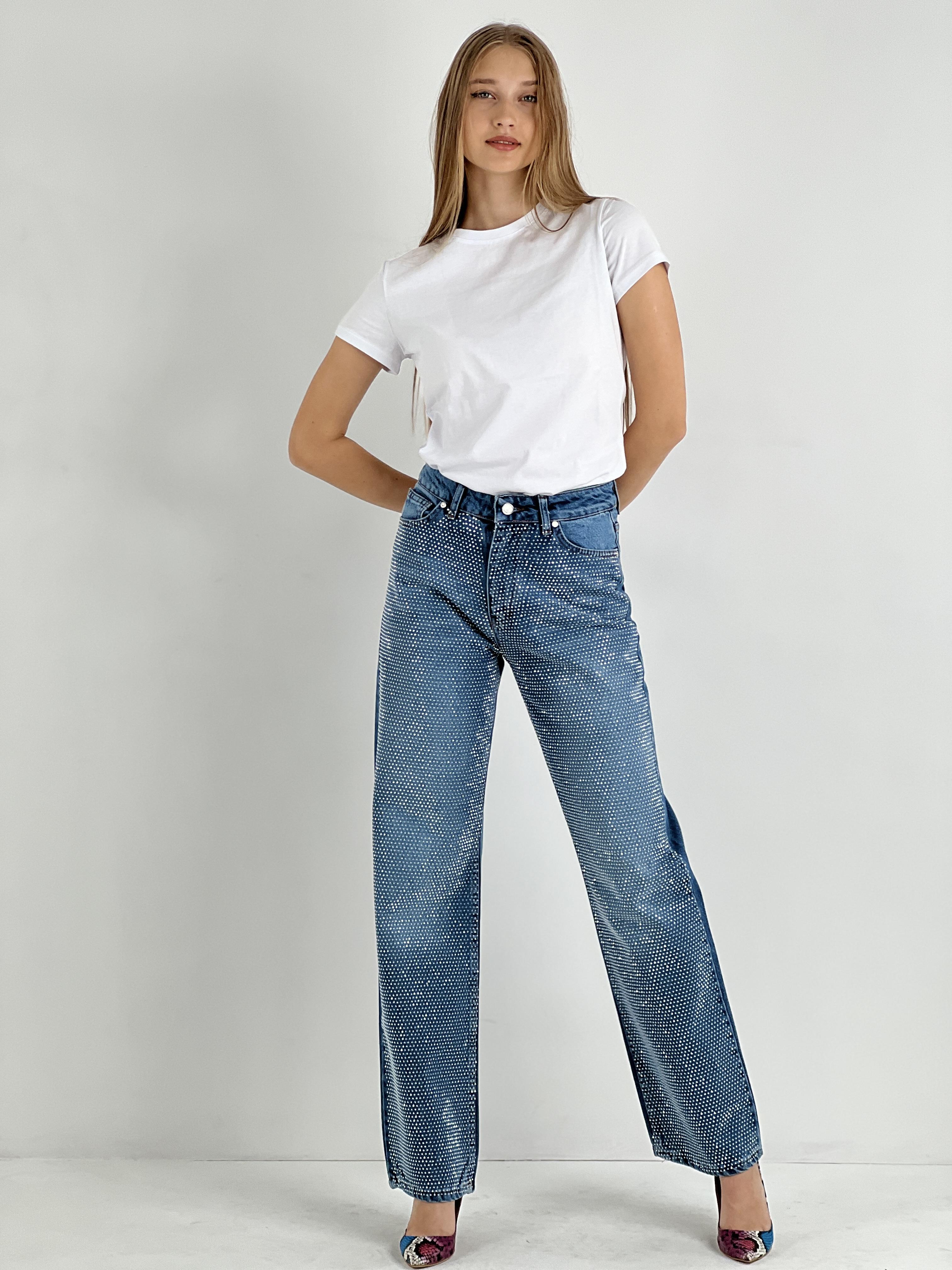 Kadın Önü Taş İşlemeli Wide Leg Jean - Orta Mavi · 4
