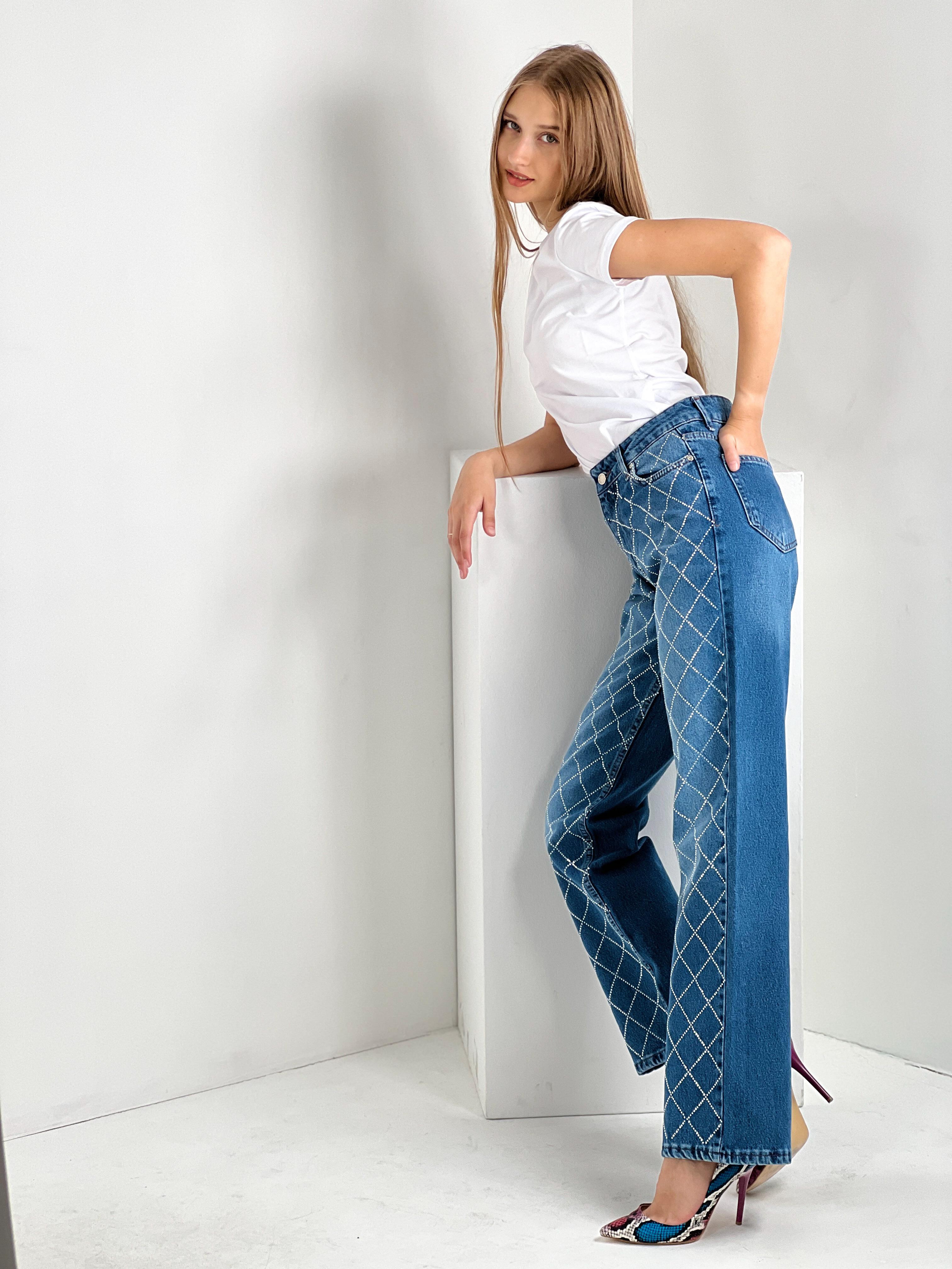 Kadın Önü Taş İşlemeli Wide Leg Jean - Orta Mavi · 7