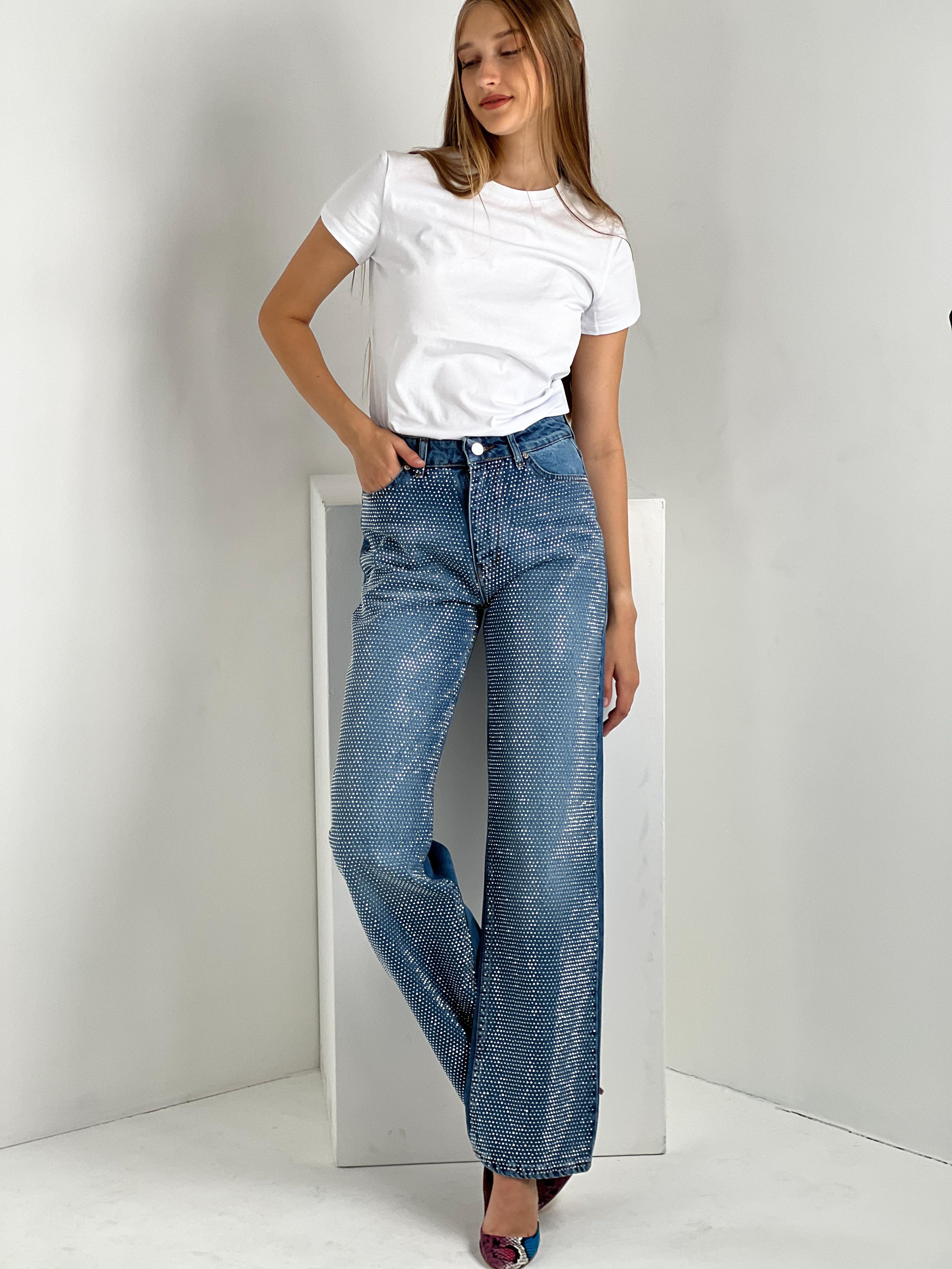 Kadın Önü Taş İşlemeli Wide Leg Jean - Orta Mavi · 8