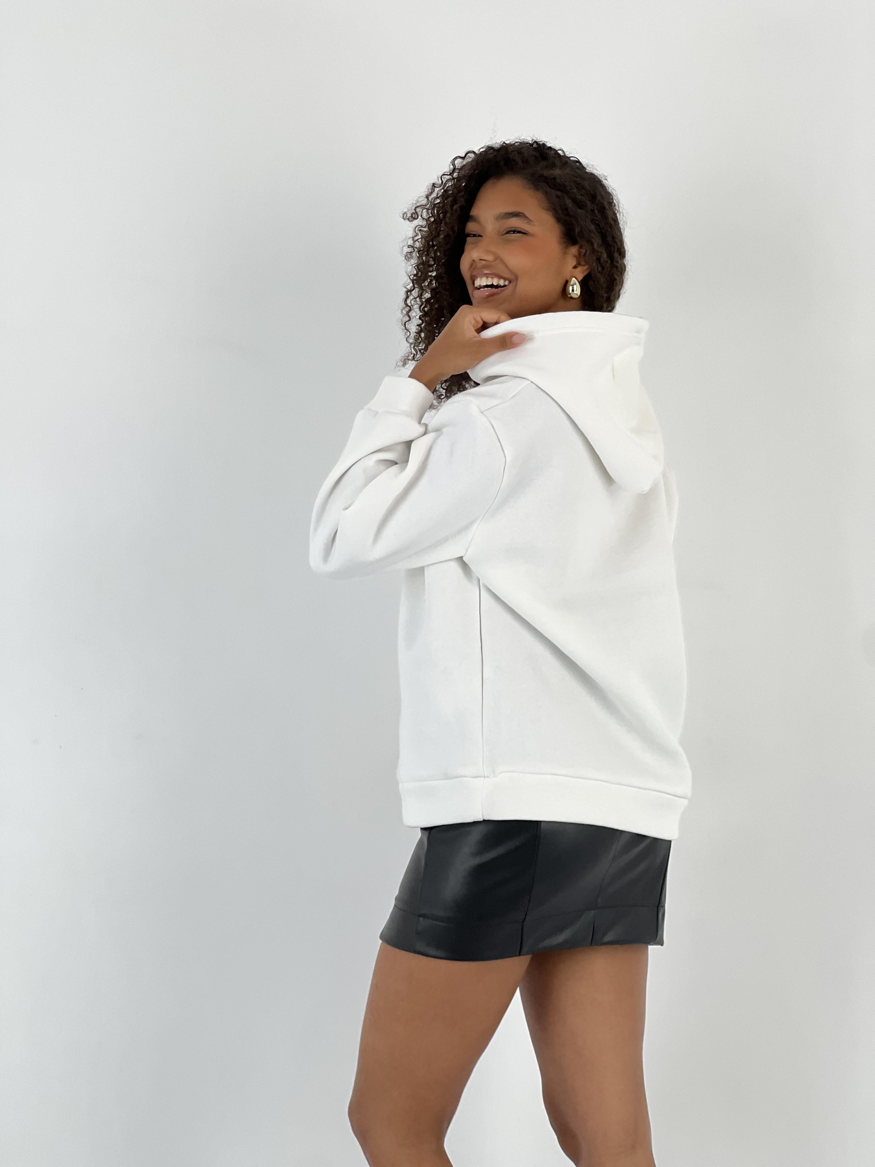 Kadın Oversize Kalın Ekru Kapüşonlu Sweatshirt · 5