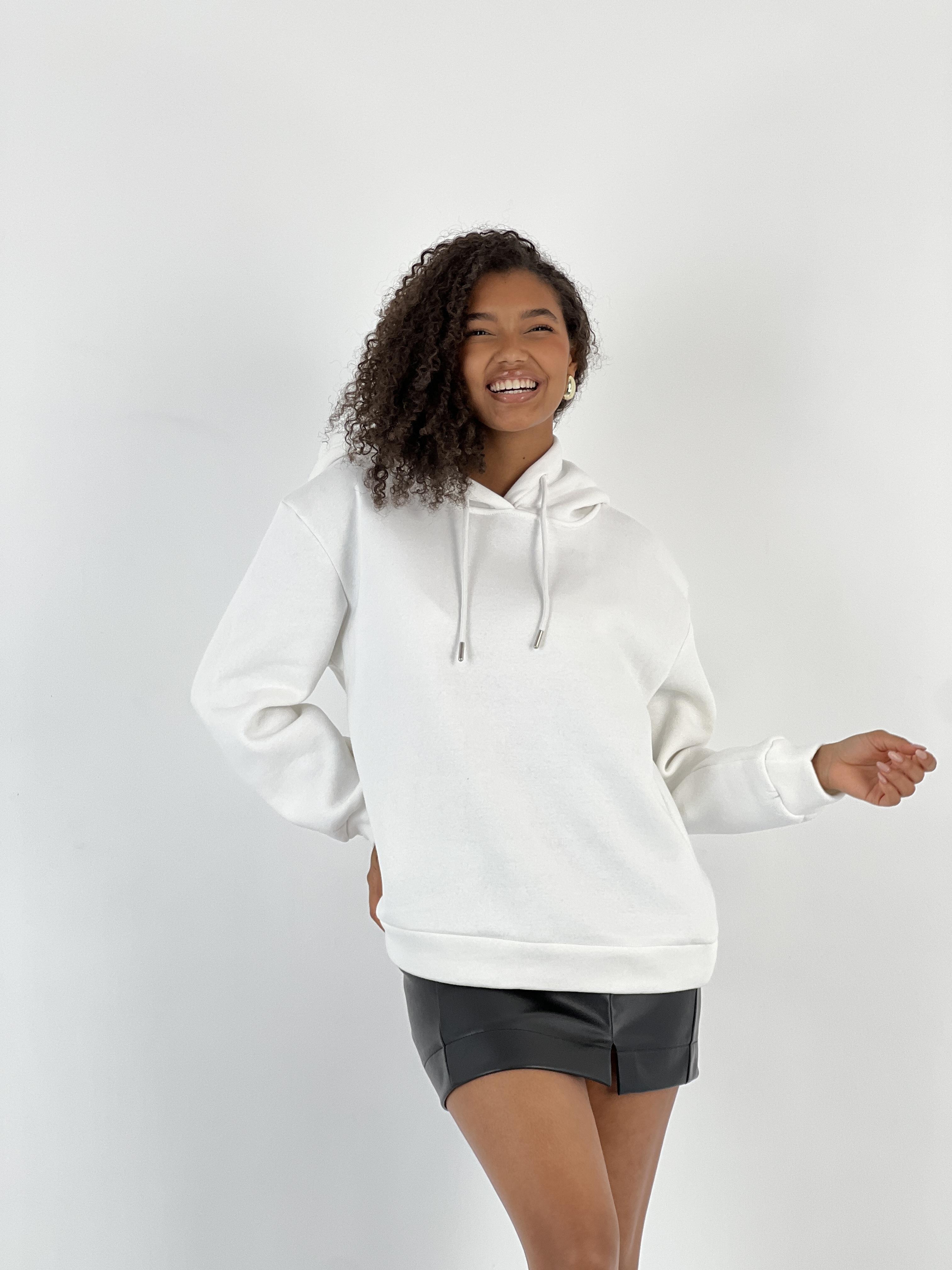 Kadın Oversize Kalın Ekru Kapüşonlu Sweatshirt · 6