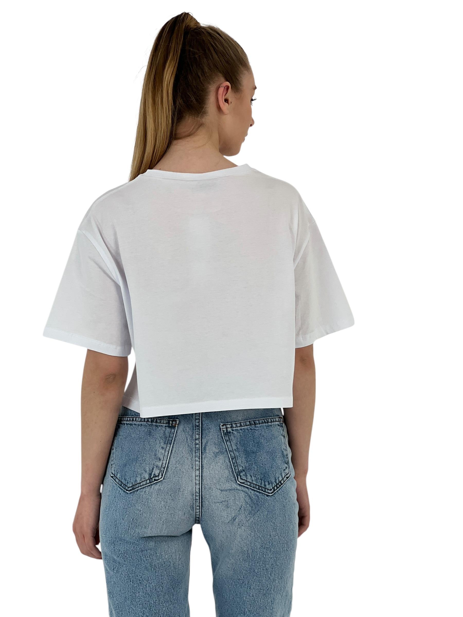 Kadın Oversize Kız Baskılı Kısa Beyaz Crop Tişört · 28