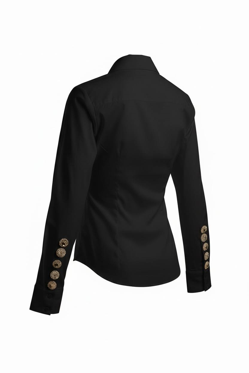 Kadın Siyah Slim Fit Kol Düğme Detaylı Gömlek · 2