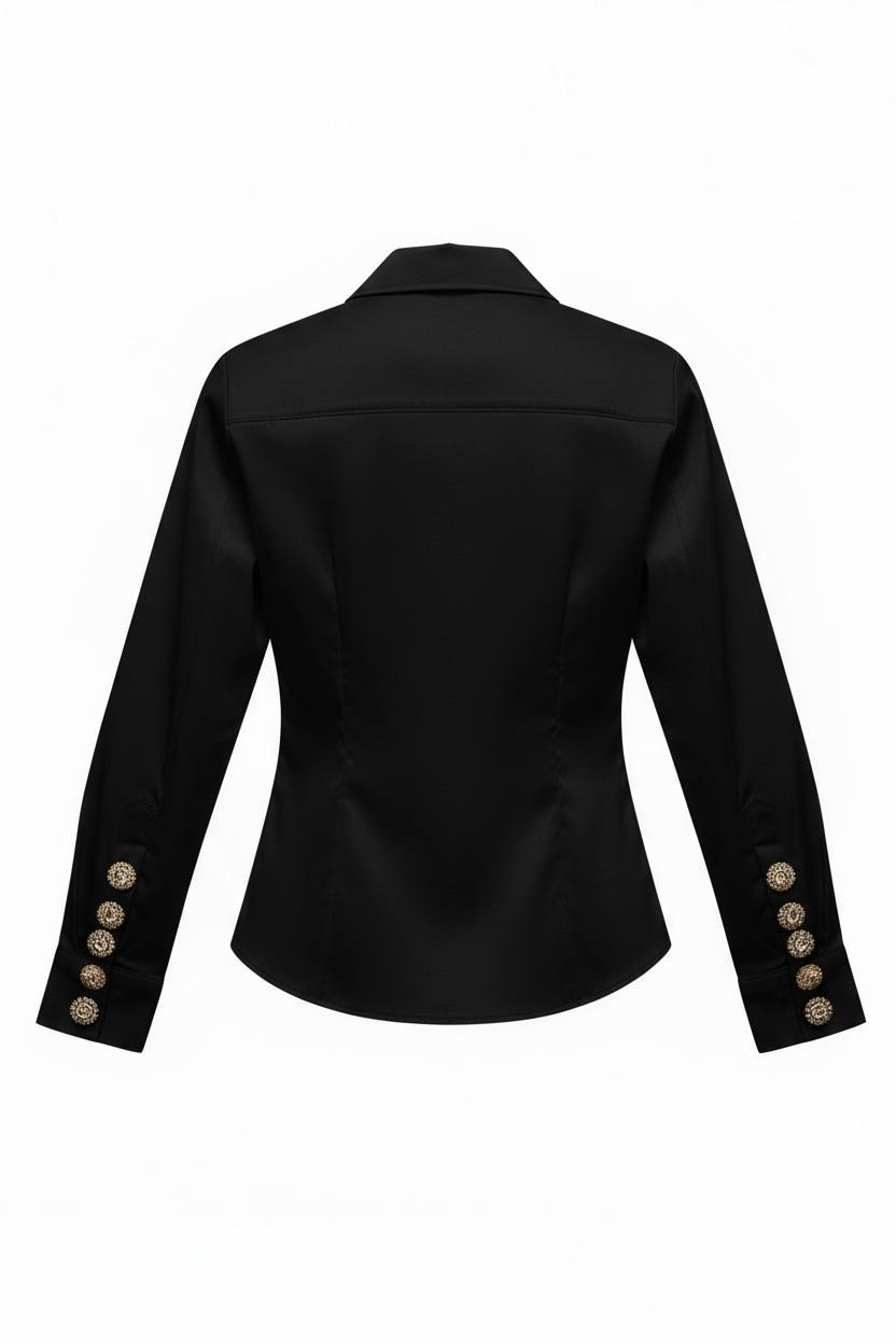 Kadın Siyah Slim Fit Kol Düğme Detaylı Gömlek · 3