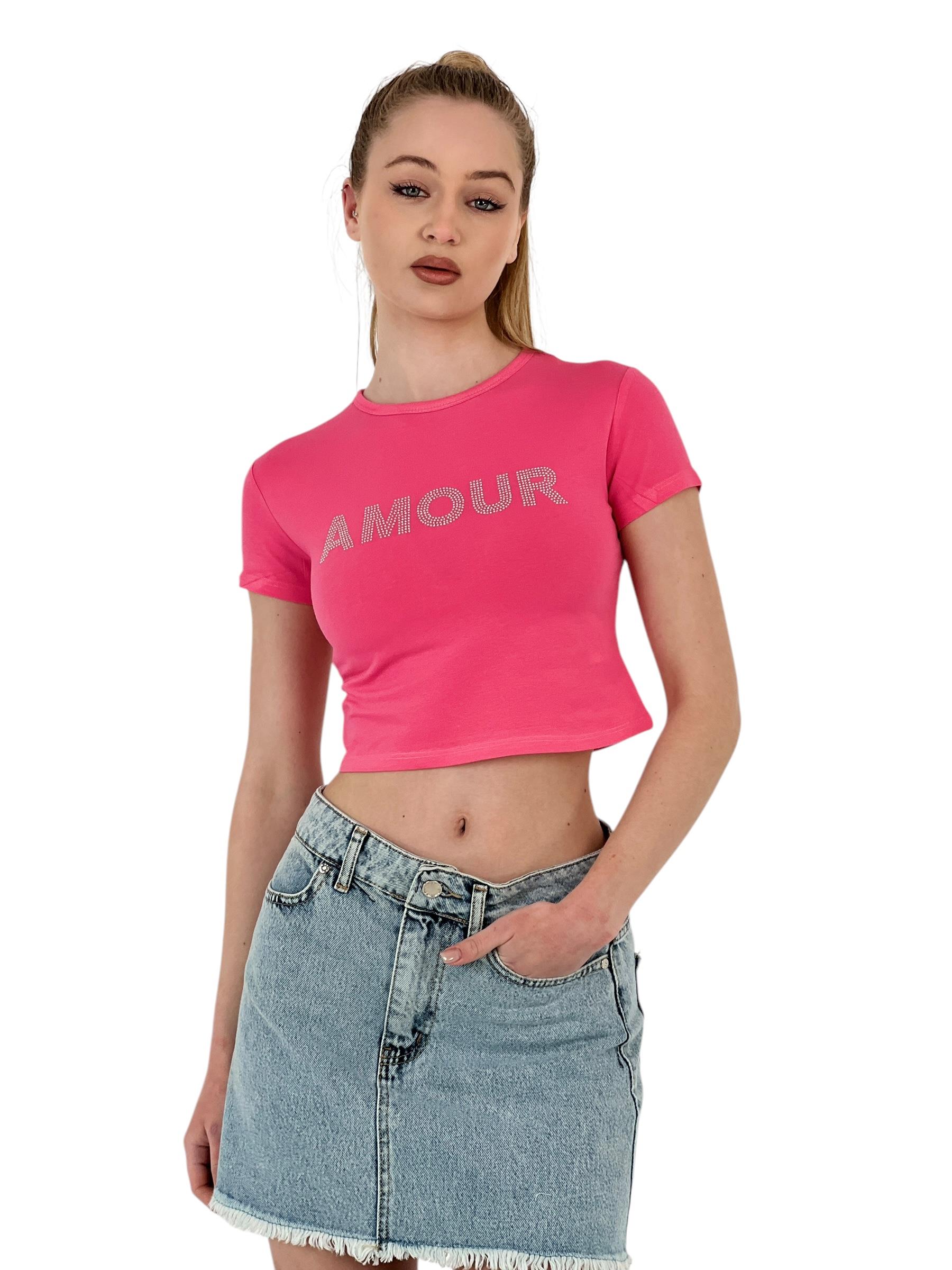 Kadın Taşlı Kısa Kollu Yazlık Beyaz Crop Tişört · 32