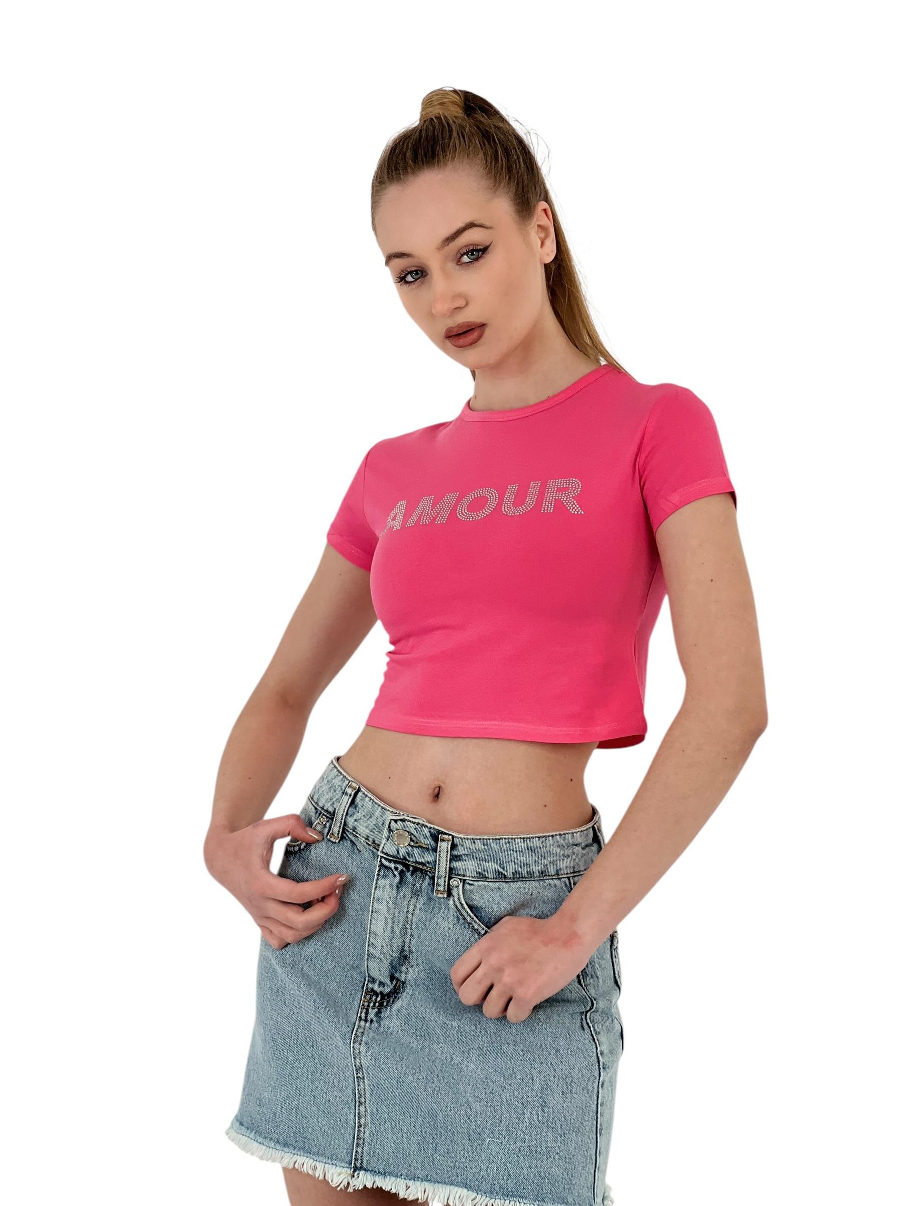 Kadın Taşlı Kısa Kollu Yazlık Beyaz Crop Tişört · 21