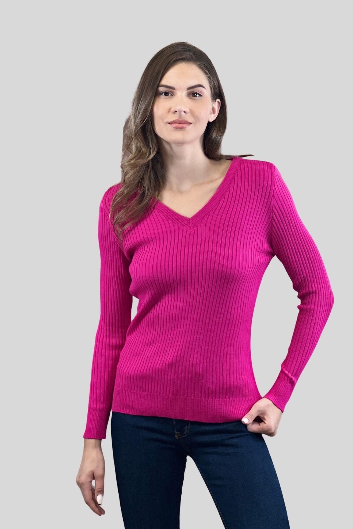 Kadın V Yaka Slim Fit Fitilli Uzun Kışlık Ekru Triko Kazak · 9