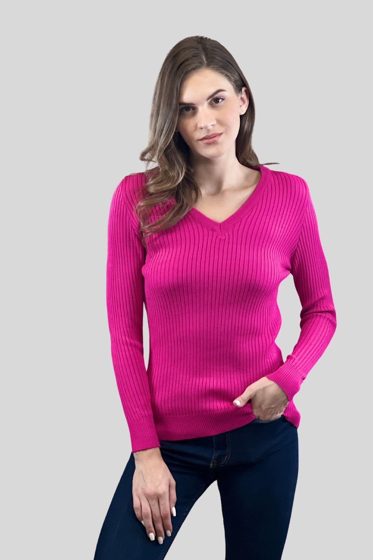 Kadın V Yaka Slim Fit Fitilli Uzun Kışlık Ekru Triko Kazak · 47