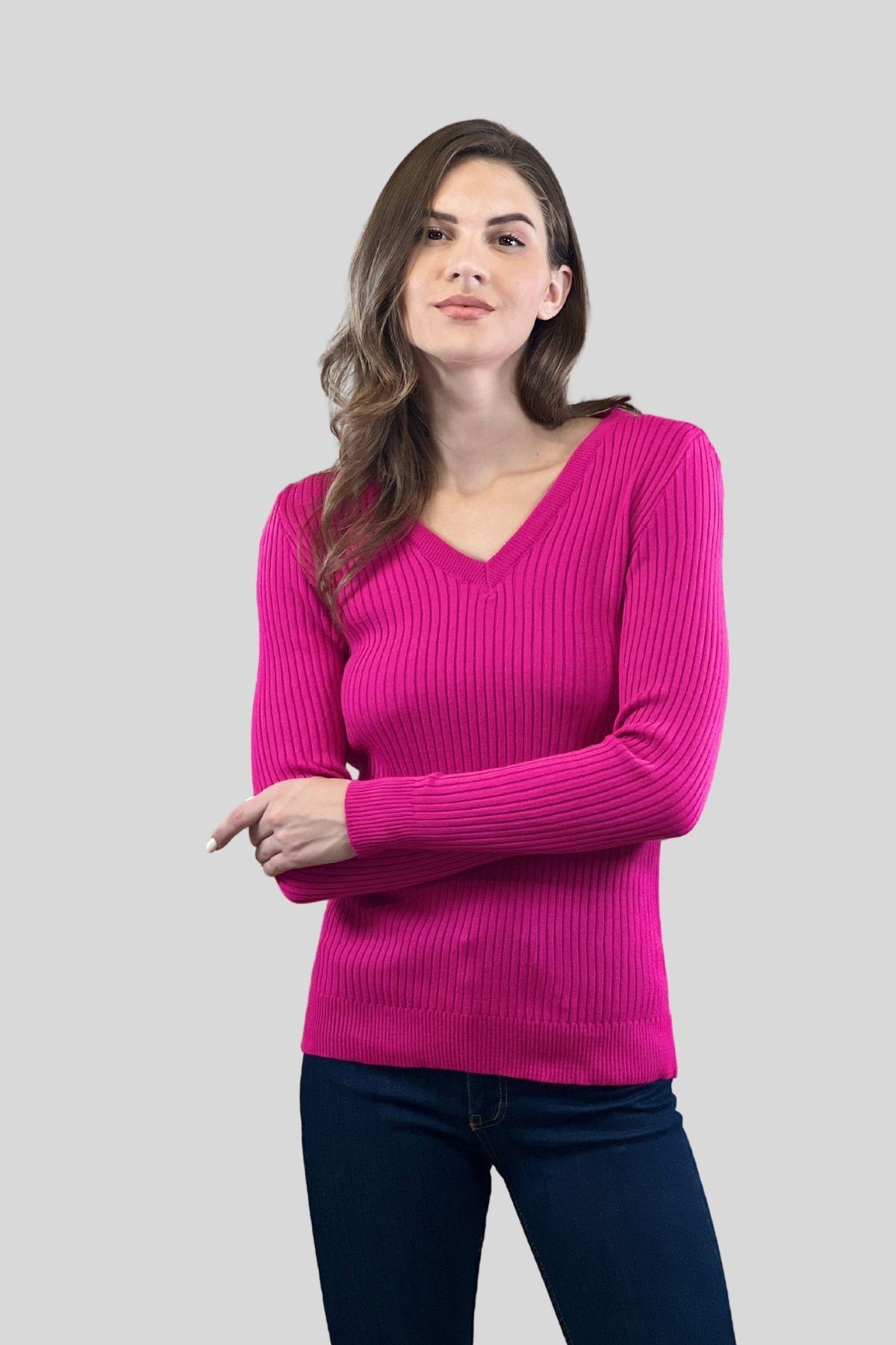 Kadın V Yaka Slim Fit Fitilli Uzun Kışlık Ekru Triko Kazak · 39