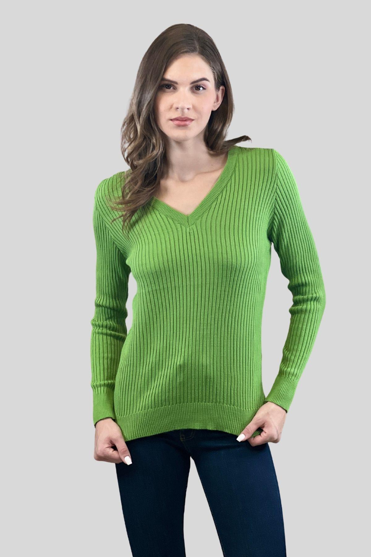 Kadın V Yaka Slim Fit Fitilli Uzun Kışlık Ekru Triko Kazak · 28