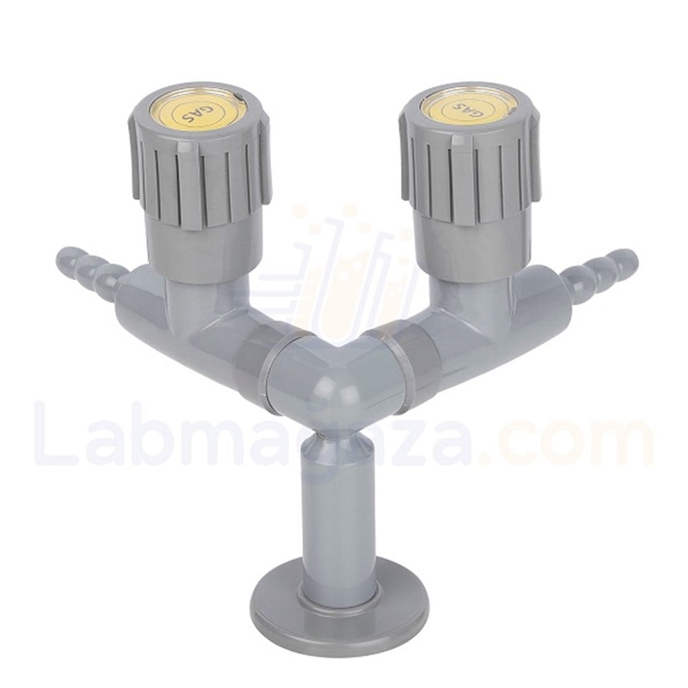 Laboratuvar Tezgah Üstü Çift Çıkışlı Gaz Musluğu (Doksan derece)