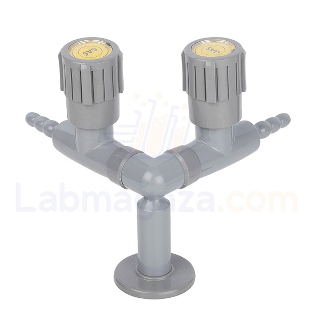 Laboratuvar Tezgah Üstü Çift Çıkışlı Gaz Musluğu (Doksan derece)