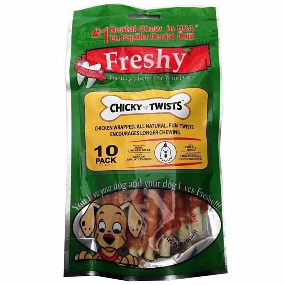 Freshy Chicky Twists Tavuk Etli Burgu Köpek Ödül Kemikleri 10 Adet 90 Gr