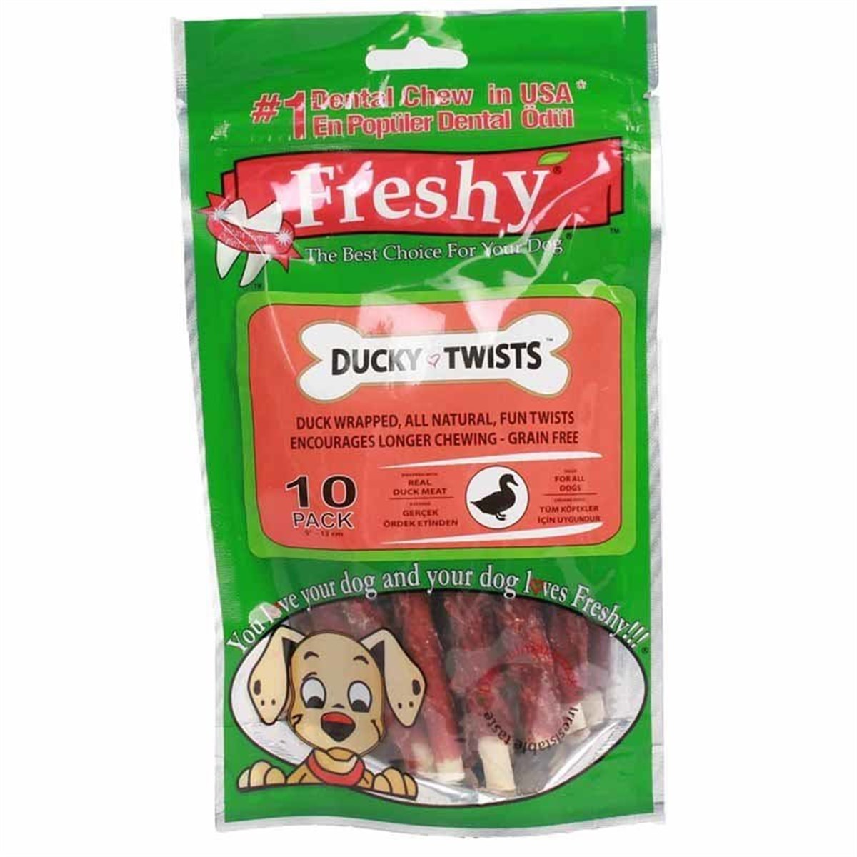 Freshy Ducky Twists Ördek Etli Burgu Köpek Ödül Kemikleri 10 Adet 90 Gr