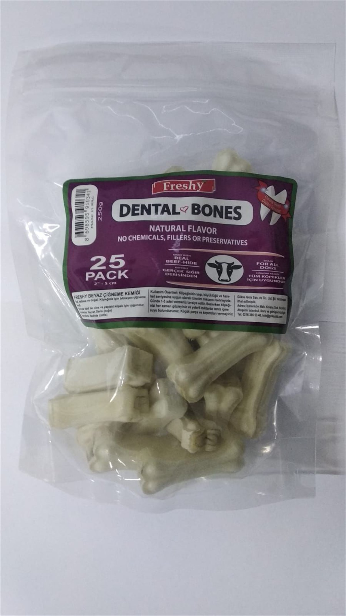 Freshy Sütlü Pres Kemik Köpek Ödül Kemikleri 5 cm-250 gr 25 Adet