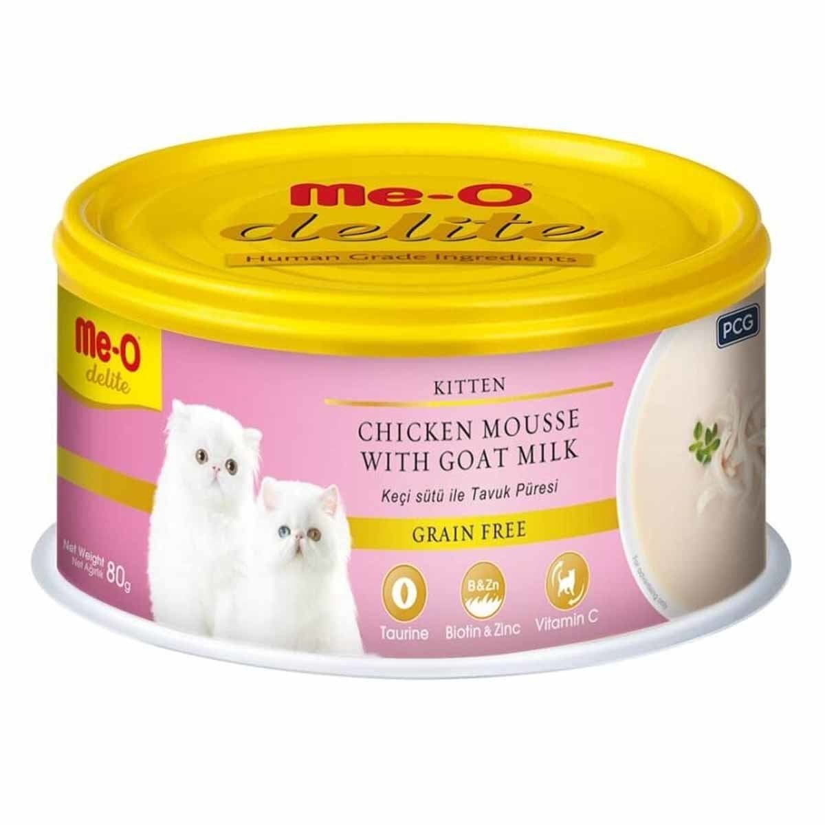 Me-O Delite Tavuklu ve Keçi Sütlü Tahılsız Yavru Kedi Konservesi 80 Gr