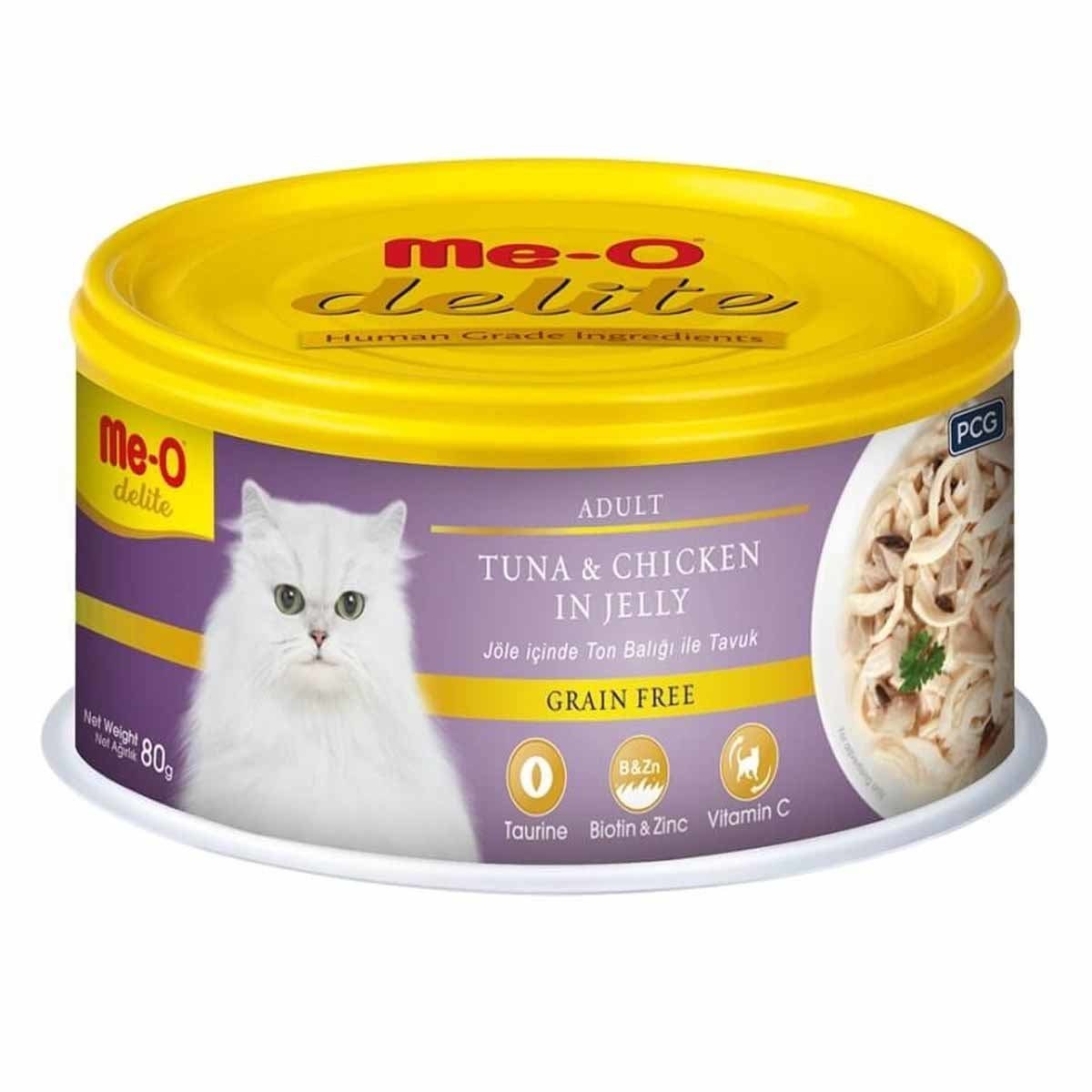 Me-O Delite Ton Balıklı ve Tavuklu Jelly Tahılsız Kedi Konservesi 80 Gr