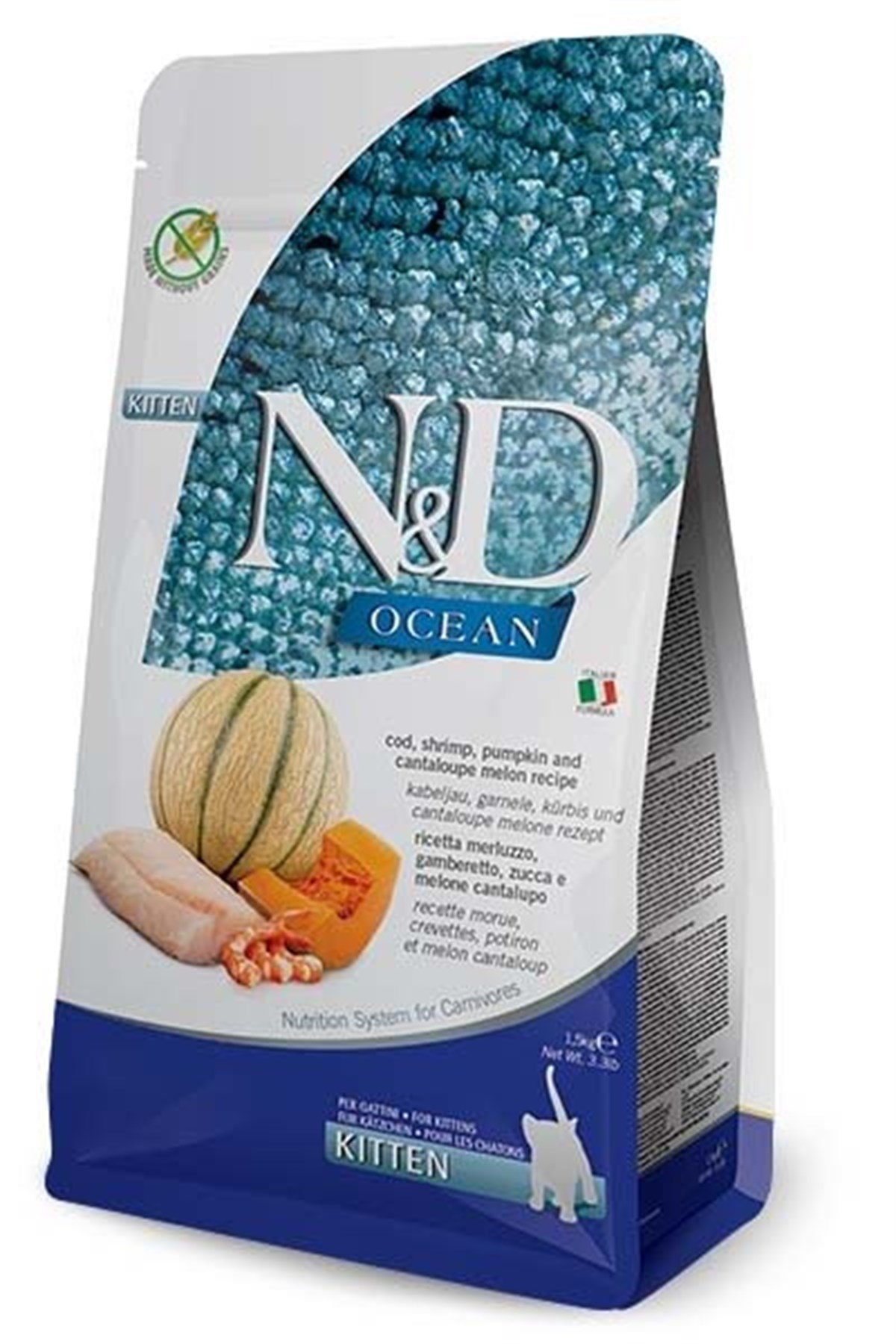 N&D Ocean Kitten Pumpkin Balkabaklı Tahılsız Morina Balıklı & Karides & Kavunlu Yavru Kedi Maması 5 Kg