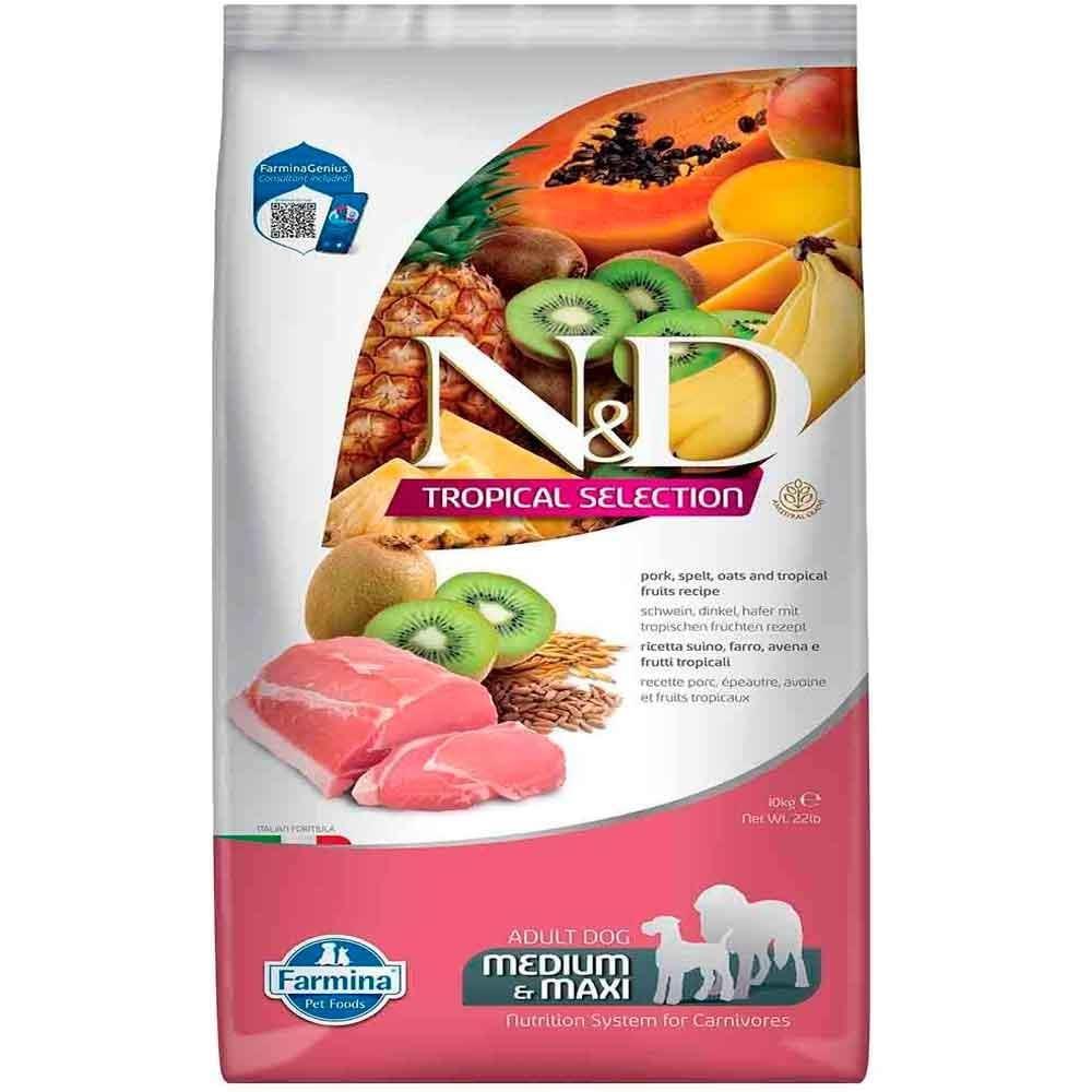 N&D Tropical Selection Domuz Etli & Tropikal Meyveli Medium & Maxi Adult Yetişkin Köpek Maması 10 Kg