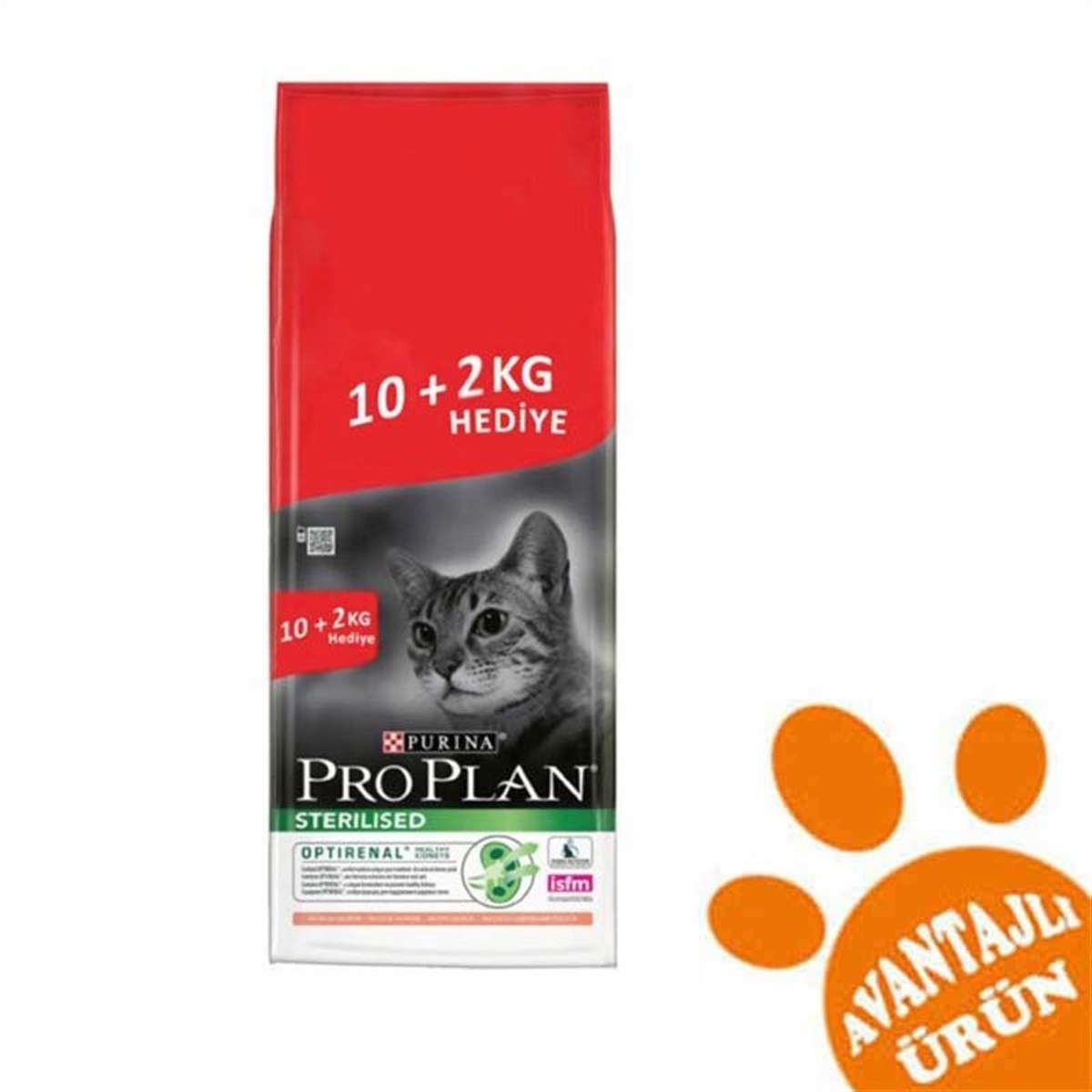 Pro Plan Sterilised Somonlu Kısırlaştırılmış Kedi Maması 10 Kg (+2 Kg Hediye)