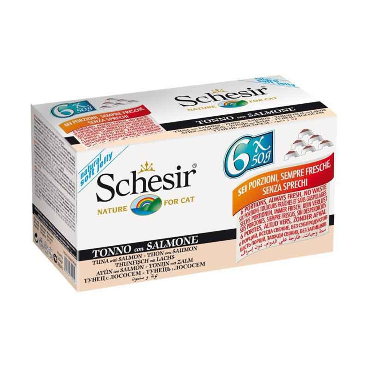 Schesir Multipack Ton Balıklı ve Somonlu Konserve Yetişkin Kedi Maması (6 x 50 Gr) 6 Al 5 Öde