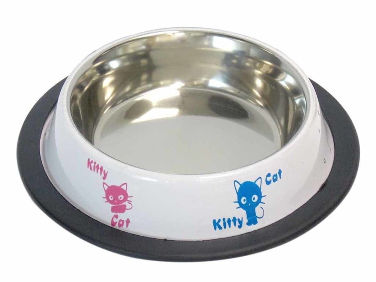 Tommy Kedi Desenli Kedi Çelik Mama Kabı Beyaz 0,25 Lt 8 Oz