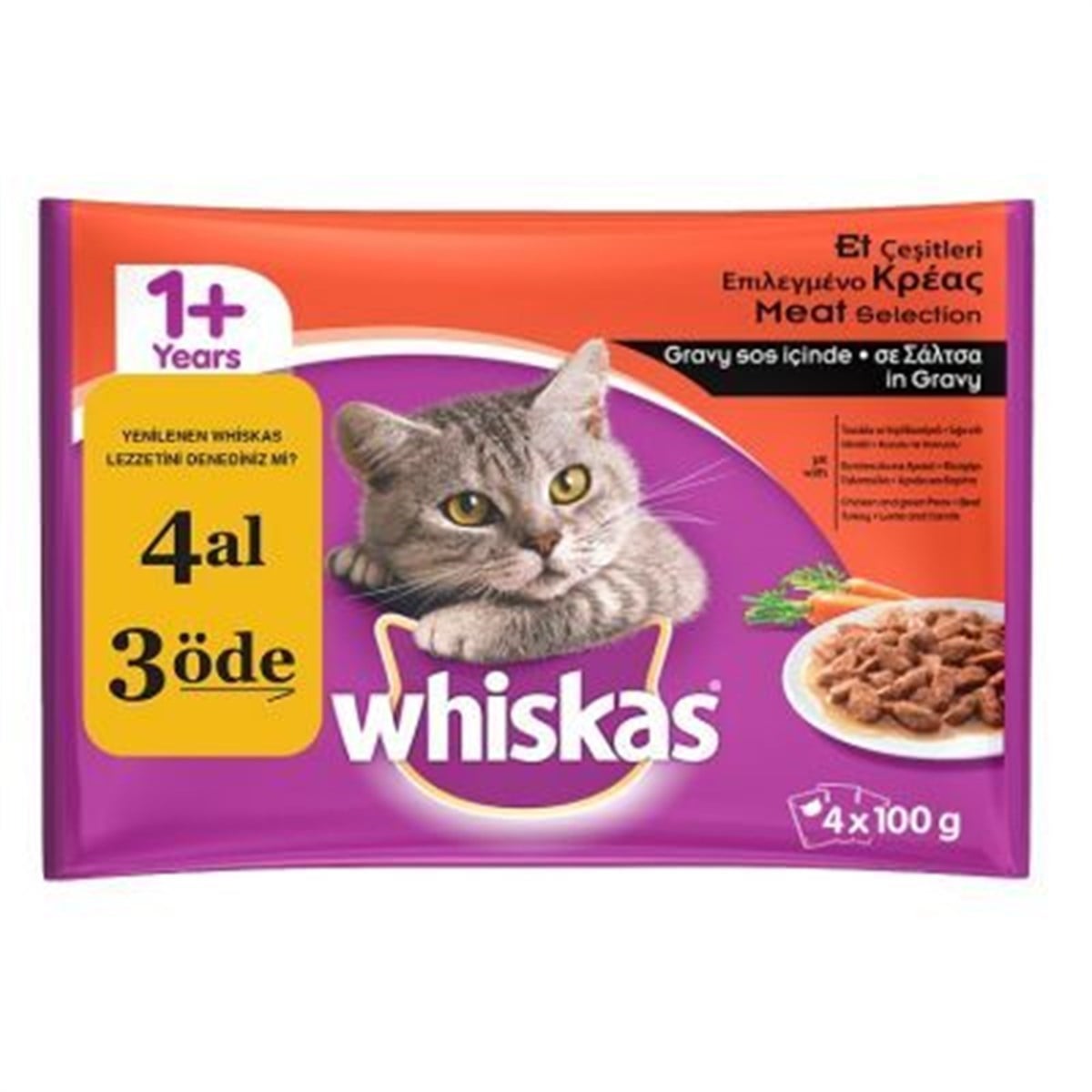 Whiskas Pouch Etli Seçenekler Yaş Mama Kedi Konservesi 4 Al 3 Öde