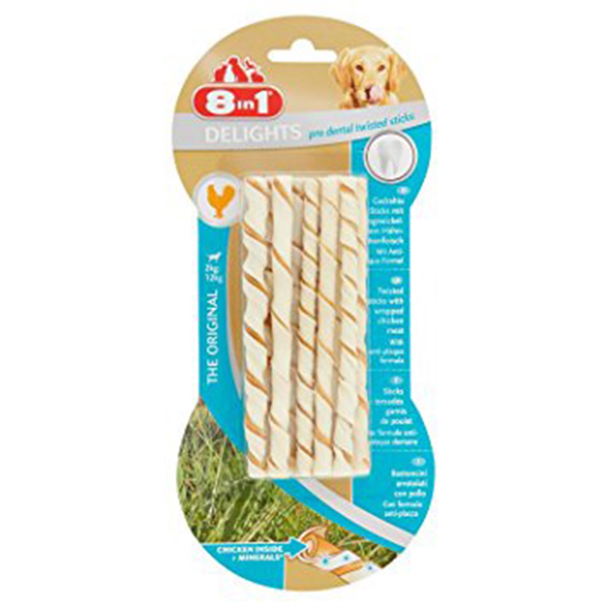 8 in1 Delights Pro Dental Twisted Sticks Tavuklu Köpekler İçin Ağız Bakım Kemiği 10 Lu 55 Gr