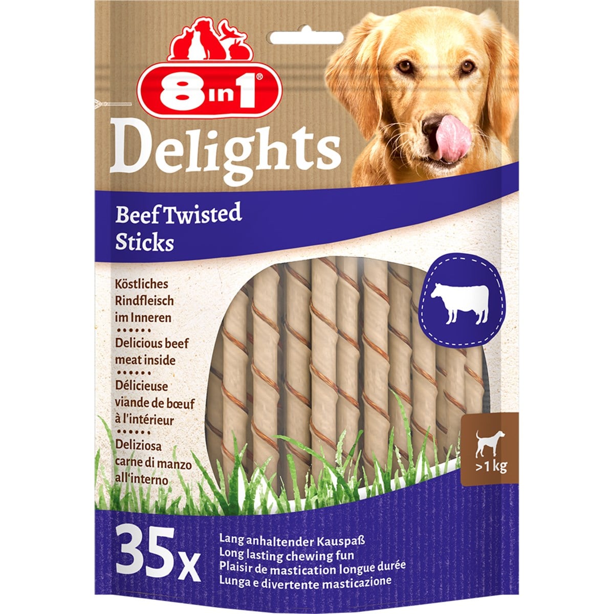 8 in1 Delights Twisted Sticks Biftekli Köpek Ödül Kemiği 35 Adet