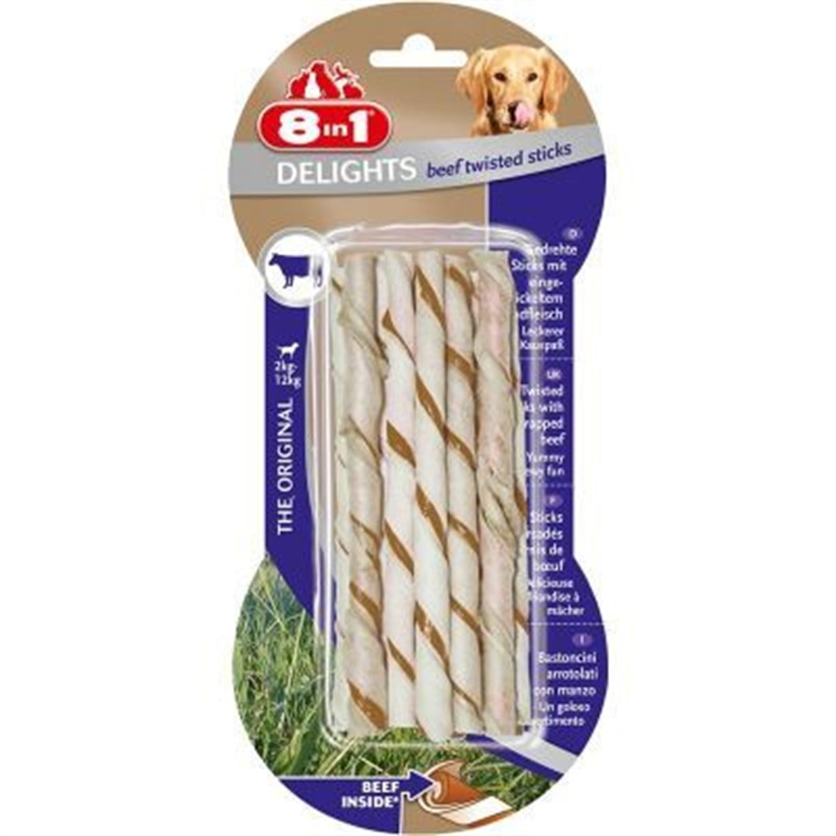 8 in1 Delights Twisted Sticks Biftekli Köpek Ödül Kemiği 55 Gr 10 Adet