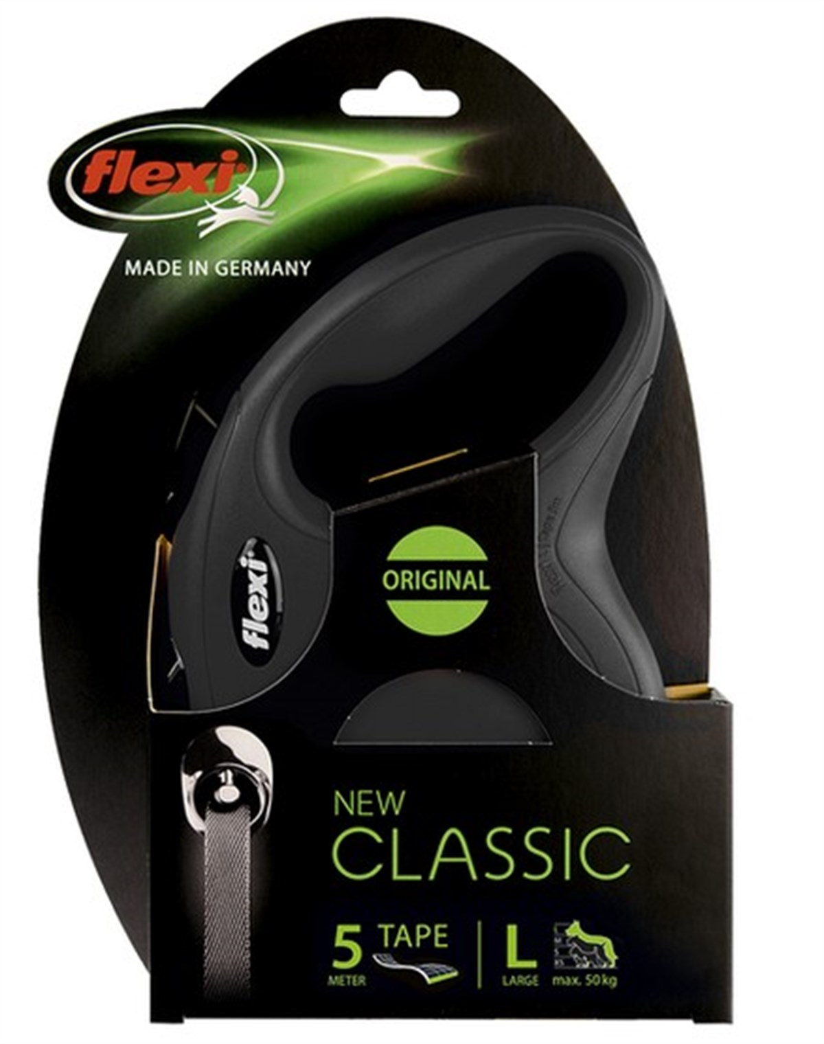 Flexi New Classic Siyah Otomatik Şerit Köpek Gezdirme Tasması-L
