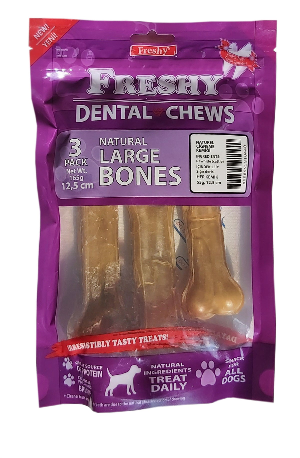 Freshy Dental Chews Naturel Sığır Derisi Köpek Ödülü 12,5Cm 3Adet