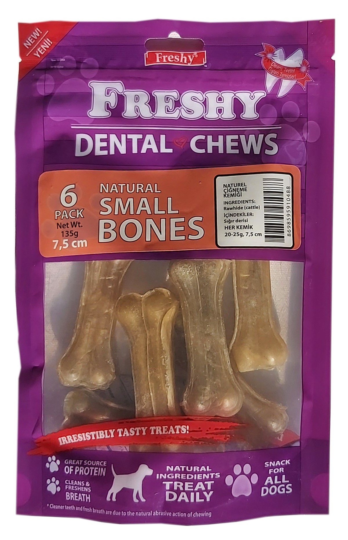 Freshy Dental Chews Naturel Sığır Derisi Köpek Ödülü 7,5Cm 6 Adet