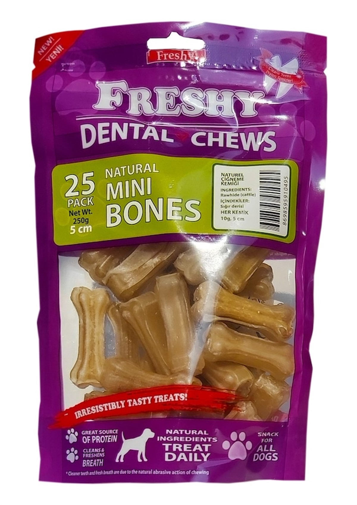 Freshy Dental Chews Naturel Sığır Derisi Köpek Ödülü 5 Cm 25 Adet