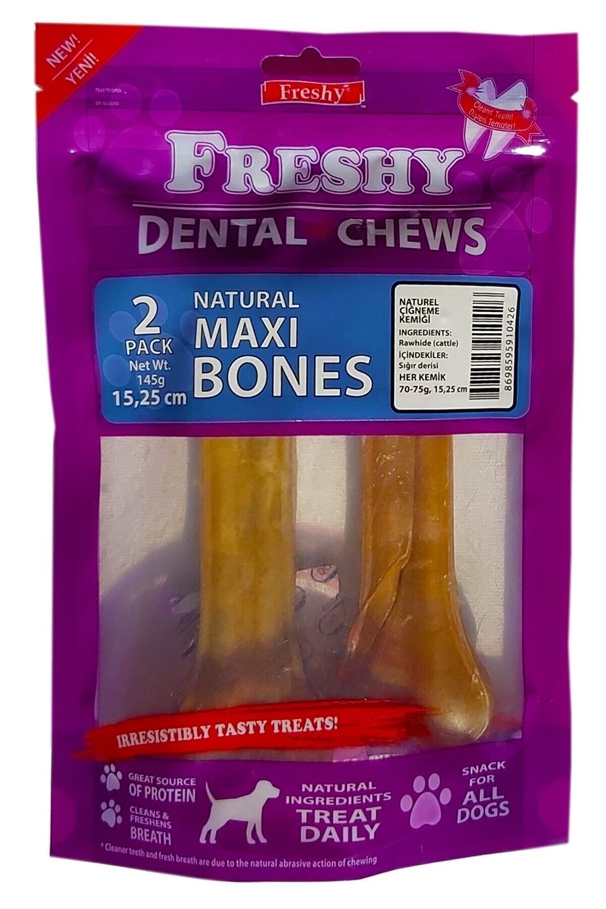 Freshy Dental Chews Naturel Sığır Derisi Köpek Ödülü 15,2Cm 2Adet