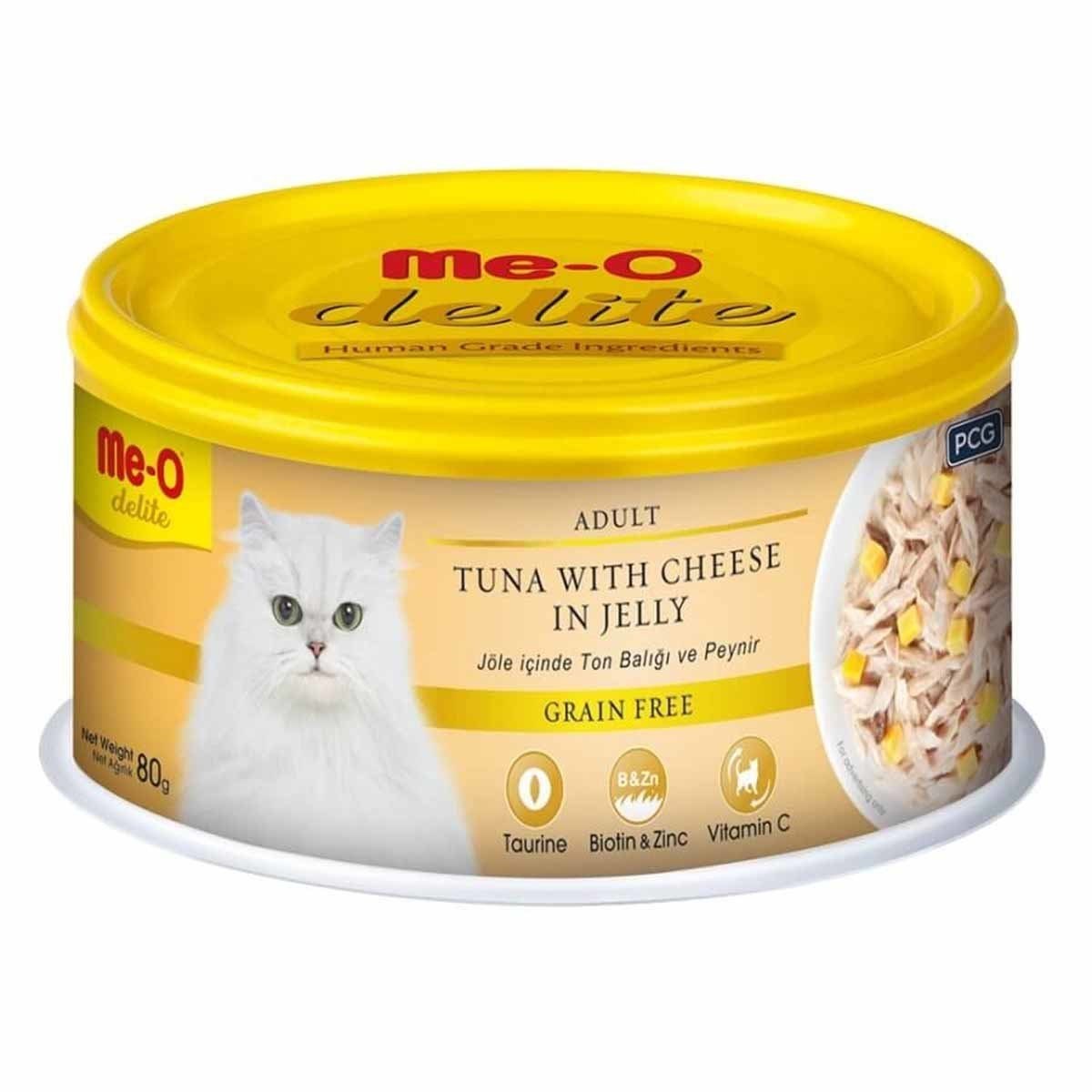 Me-O Delite Ton Balıklı ve Peynirli Tahılsız Kedi Konservesi 80 Gr