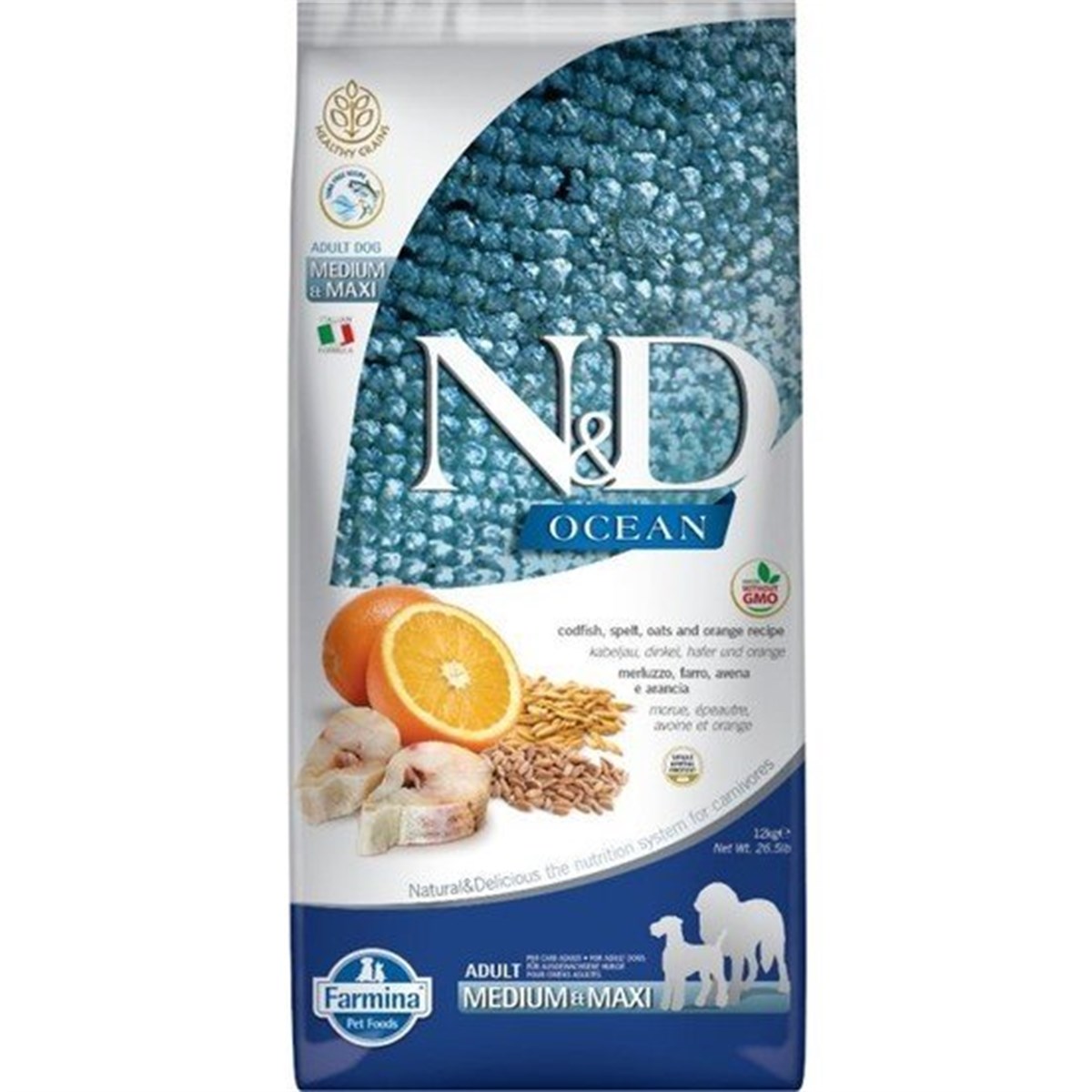 N&D Ocean Düşük Tahıllı Medium Maxi Adult Balıklı Yetişkin Köpek Maması 12 Kg