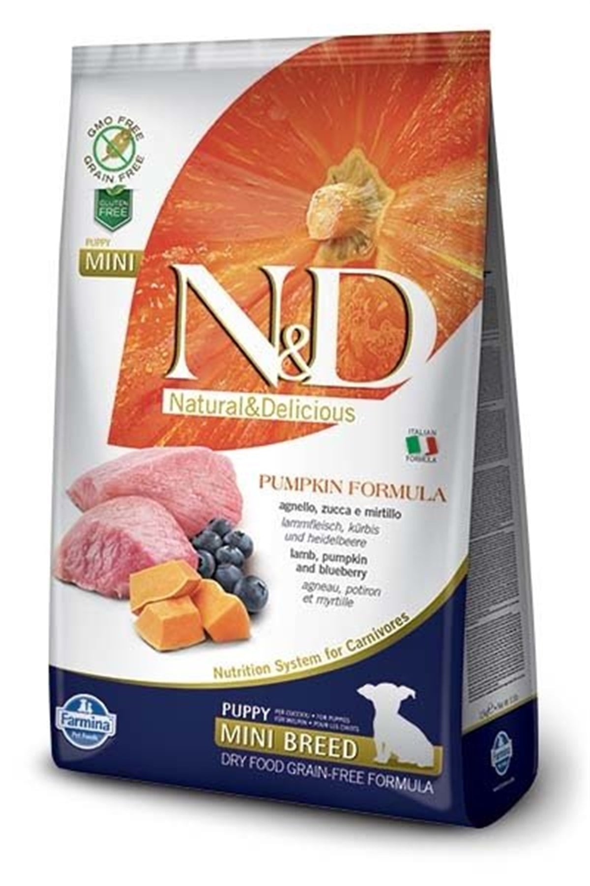 N&D Pumpkin Puppy Mini Bal Kabaklı Kuzulu ve Yaban Mersinli Tahılsız Küçük Irk Yavru Köpek Maması 2,5 Kg