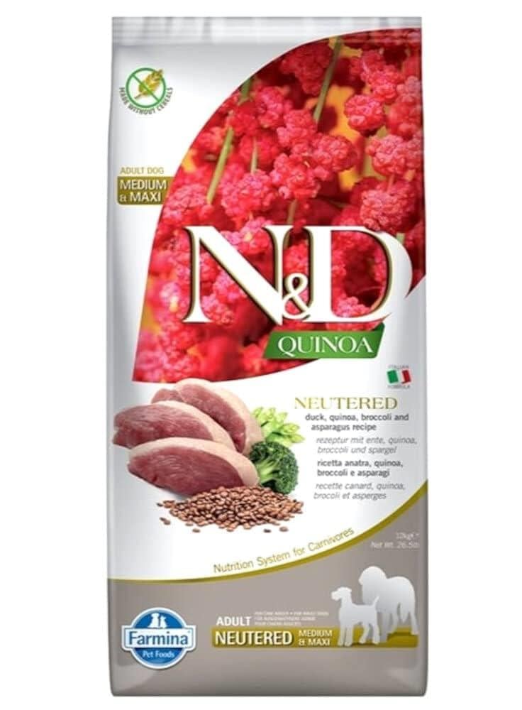N&D Quinoa Ördek Brokoli Kuşkonmaz Medium & Maxi Kısırlaştırılmış Orta ve Büyük Irk Yetişkin Köpek Maması 12 Kg