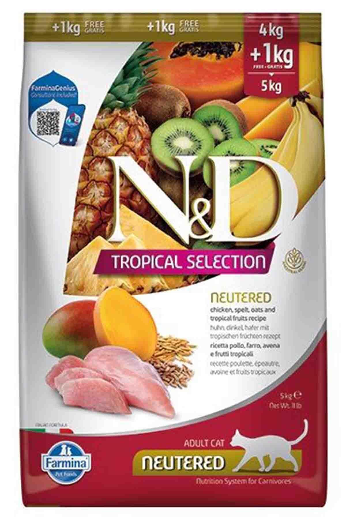 N&D Tropical Selection Tavuklu ve Tropikal Meyveli Kısırlaştırılmış Kedi Maması (4+1) 5 Kg