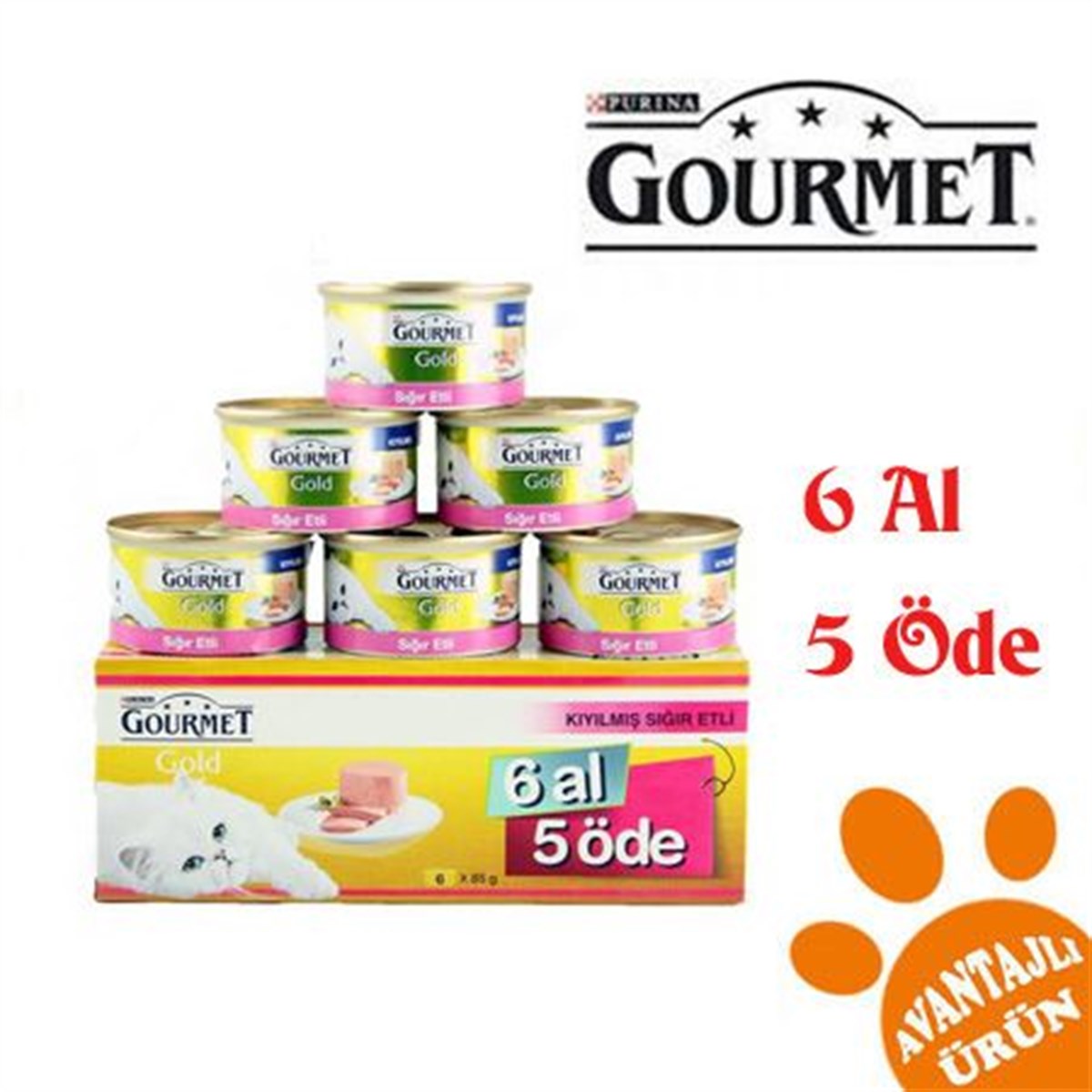 Pro Plan Gourmet Gold Kıyılmış Sığır Etli Kedi Konservesi 6 x 85 Gr - (6 Al 5 Öde)