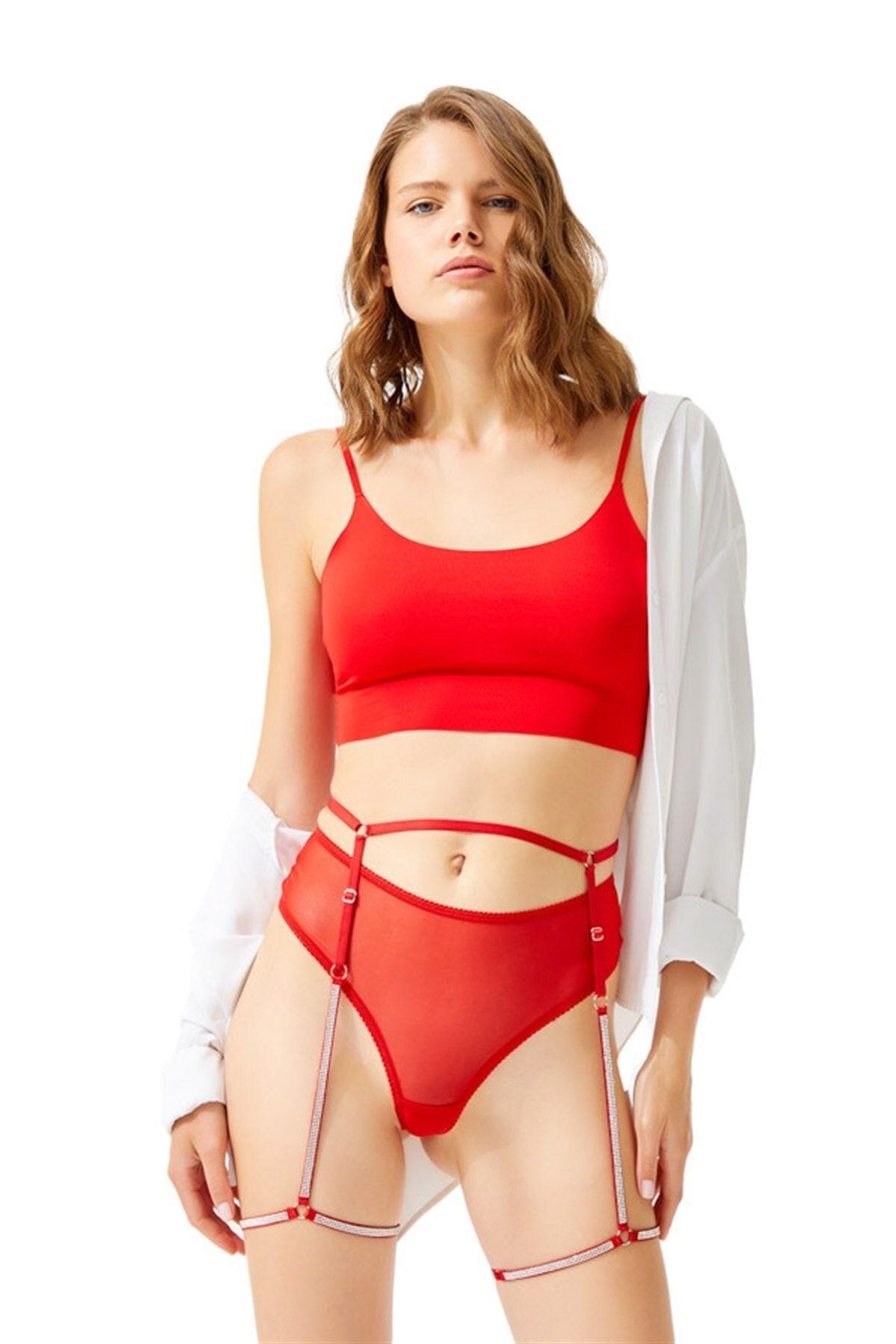 Rhinestone Detailed Women Garter with Thong CH4037