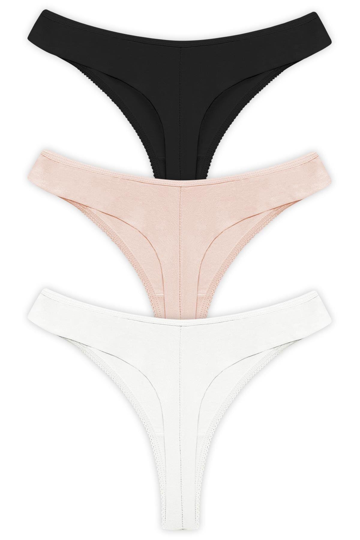 Basic Cotton Women Thong with Lace Detail CH6042