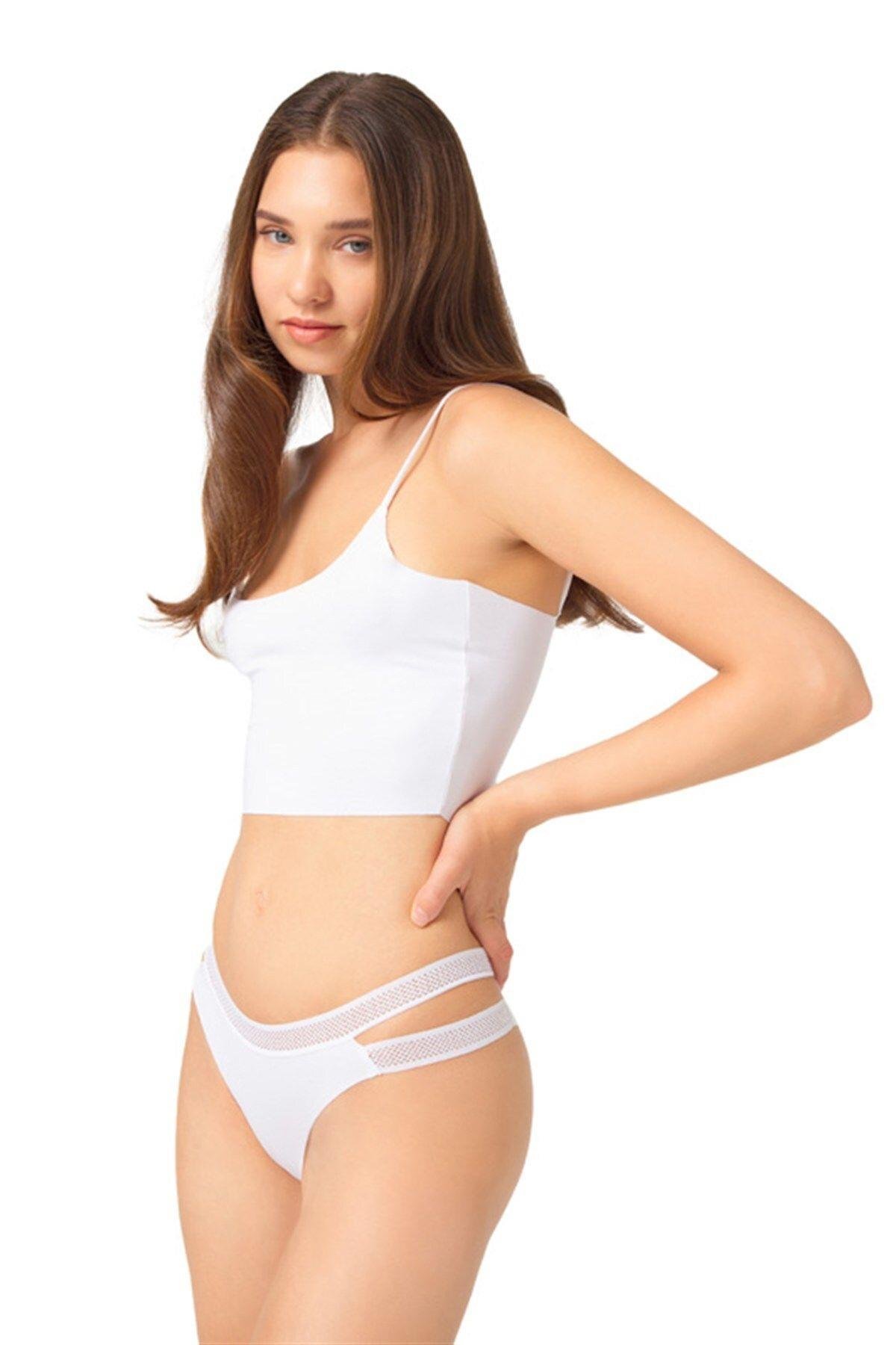 Laser Cut Seamless Brazilian Women Panty with Double Net Designed Waistband  CH5501