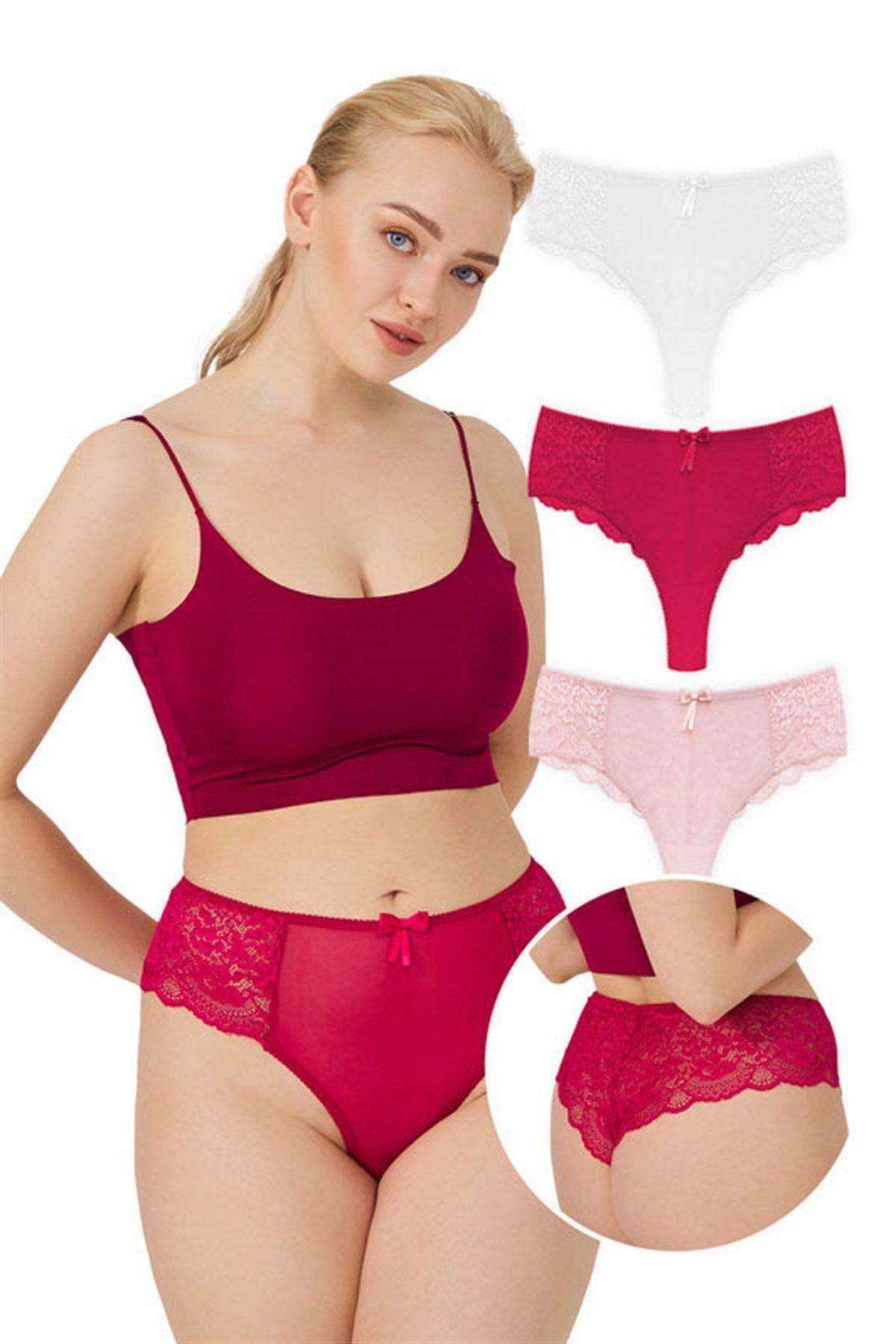 Big Size Lace Brazilian Women Panty with Lace and Tulle Detail CH6005