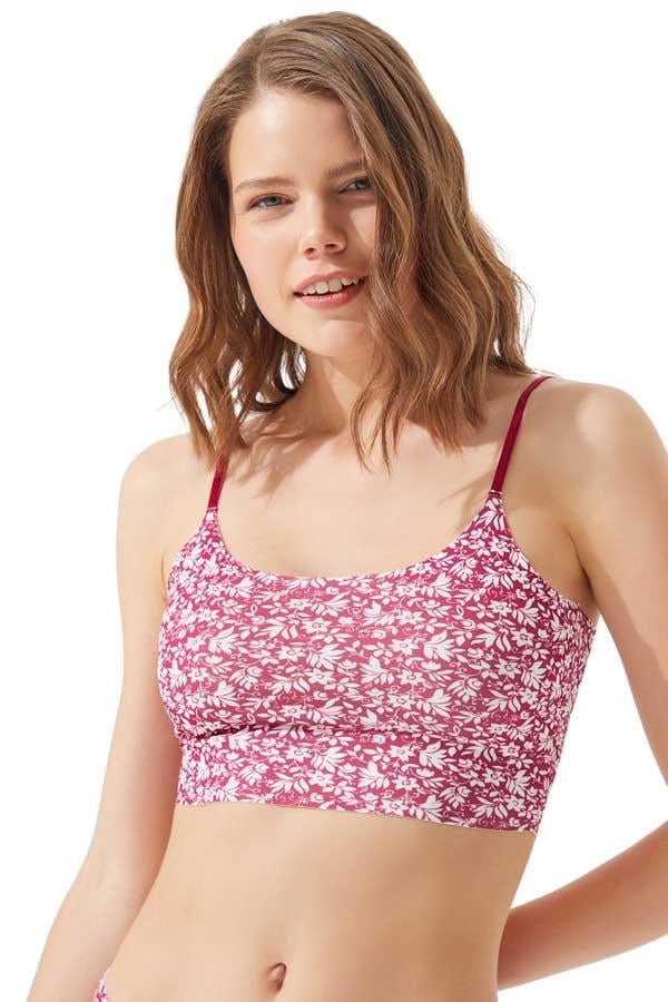 Red & White Flower Patterned Laser Cut Women Crop Top With Adjustable Straps CH1753