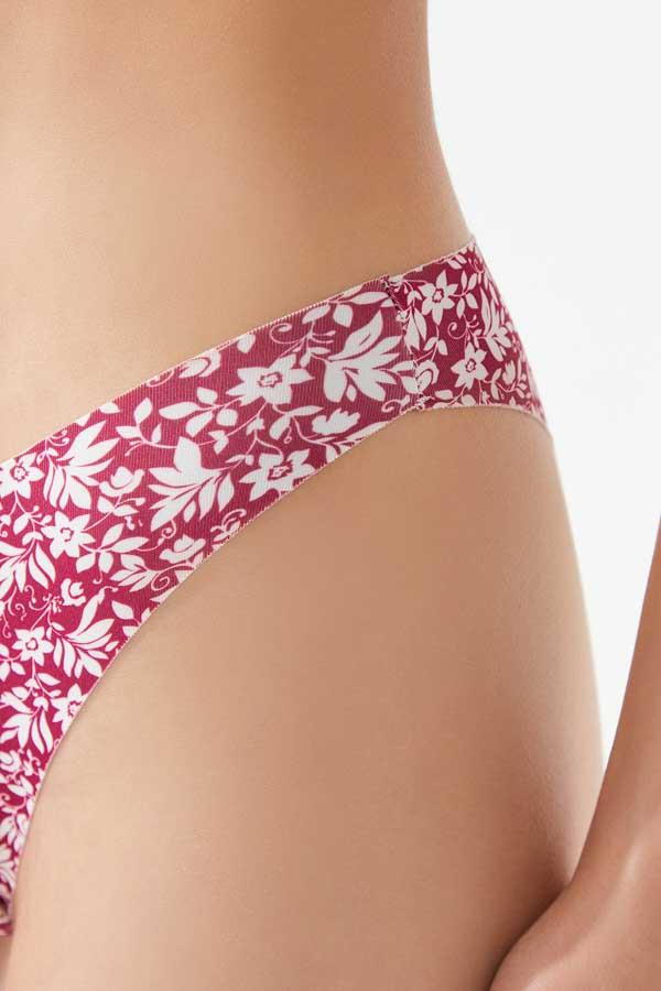 Red&White Flower Patterned Basic Laser Cut Seamless Cheeky Brazilian Cut Women Panty CH6099