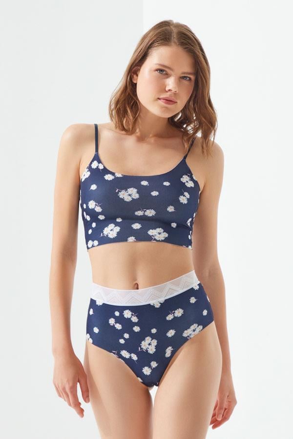 Red & White Flower Patterned Laser Cut Women Crop Top With Adjustable Straps CH1753